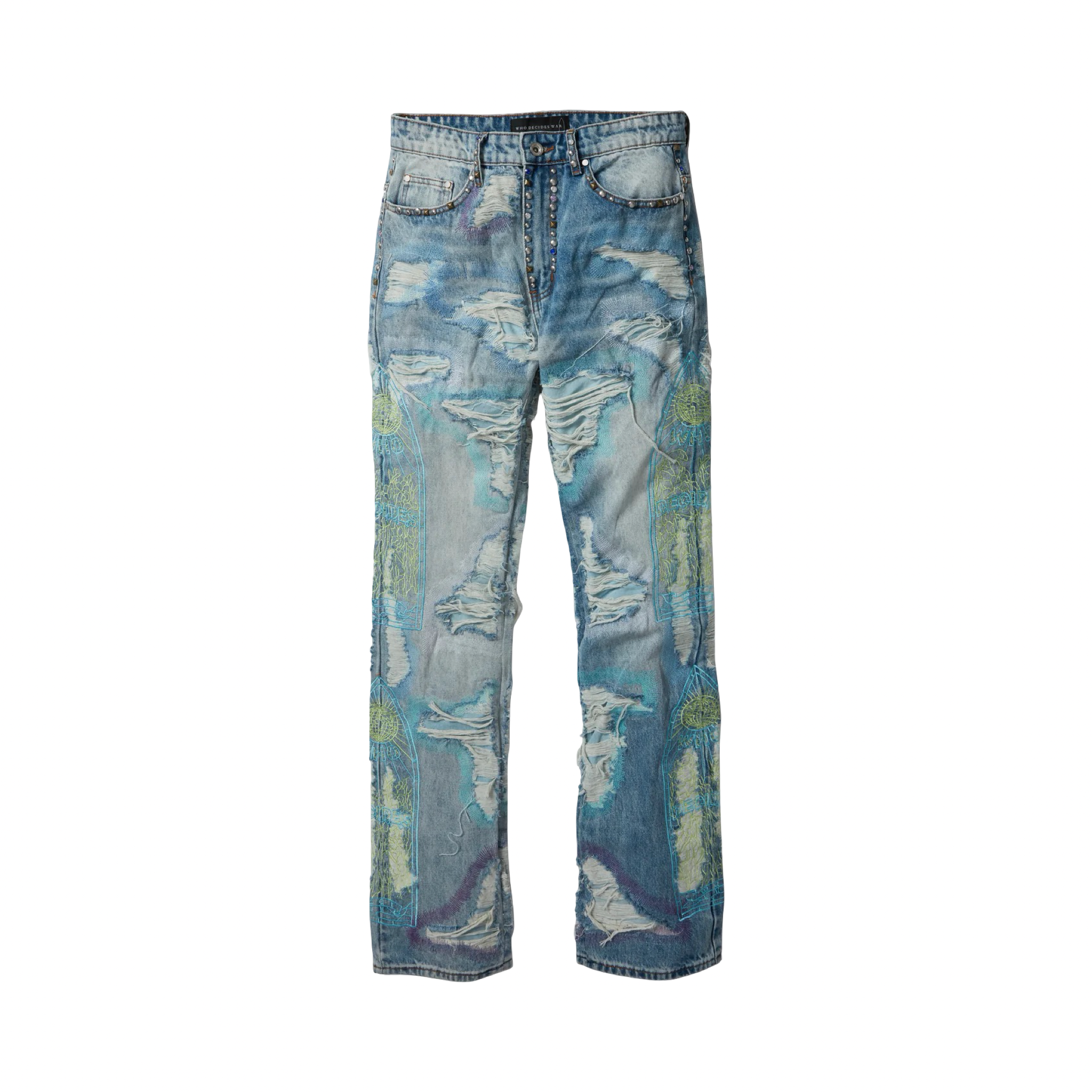 Who Decides War Blue Embroidered Jeans
