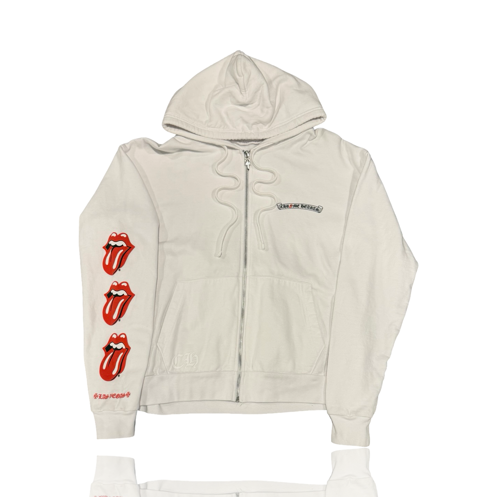 Chrome Hearts Rolling Stones Scroll Logo Zip Up White