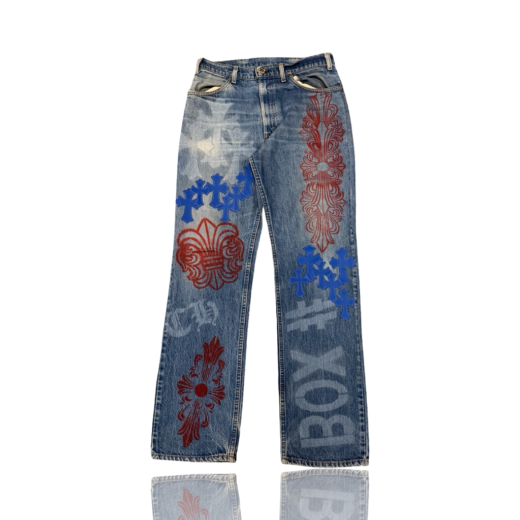 Chrome Hearts Blue Cross Patch Stencil Jeans