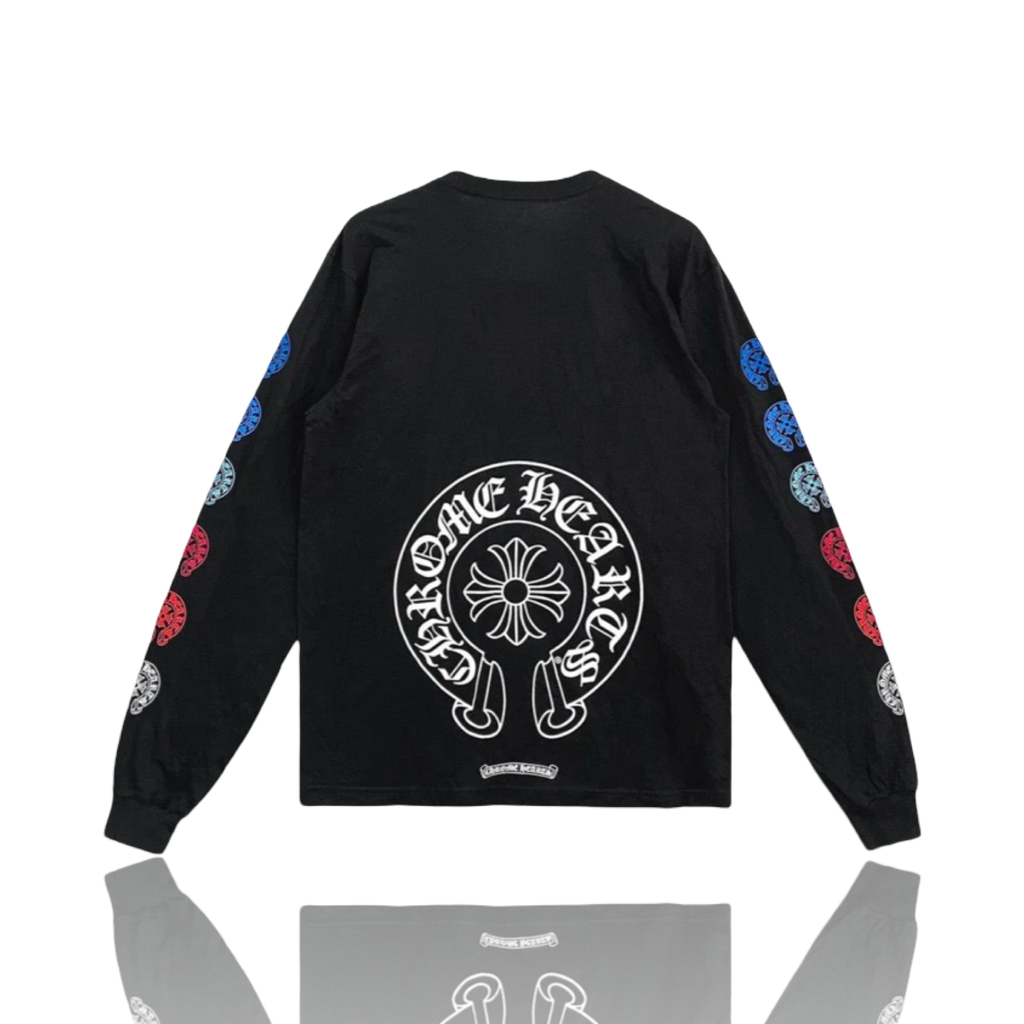 Chrome Hearts Back Multi Color Horseshoe Black Long Sleeve