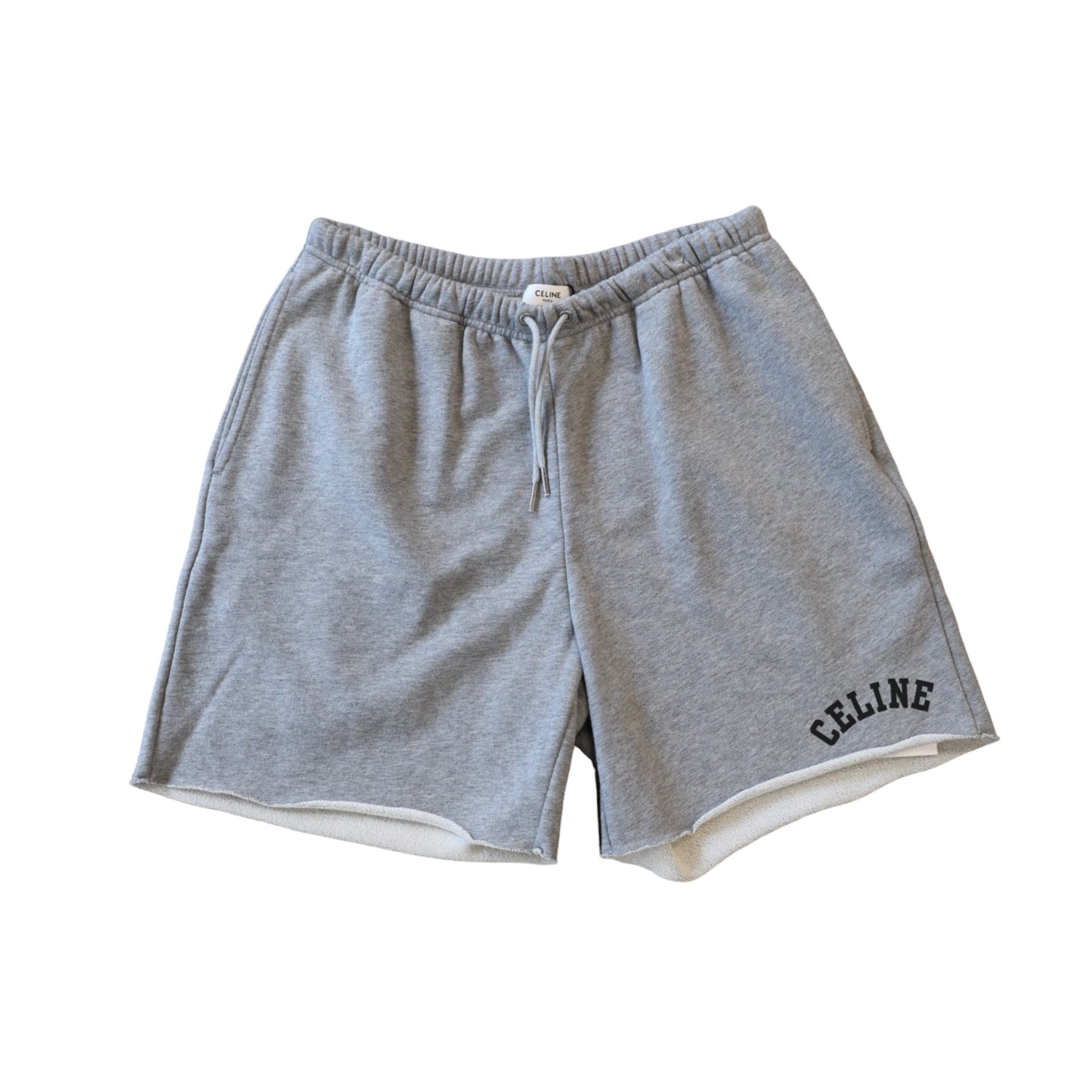 Celine Wide Leg Logo Print Cotton Shorts