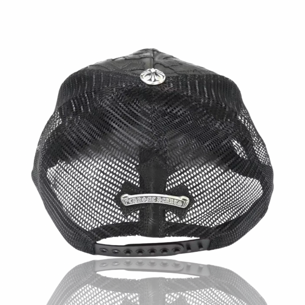 Chrome Hearts Cemetery Cross Leather Trucker