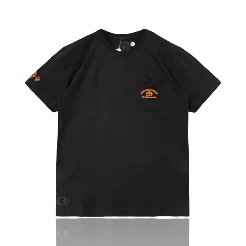 Chrome Hearts Orange Three-Cross Slogan Short Sleeve Tee