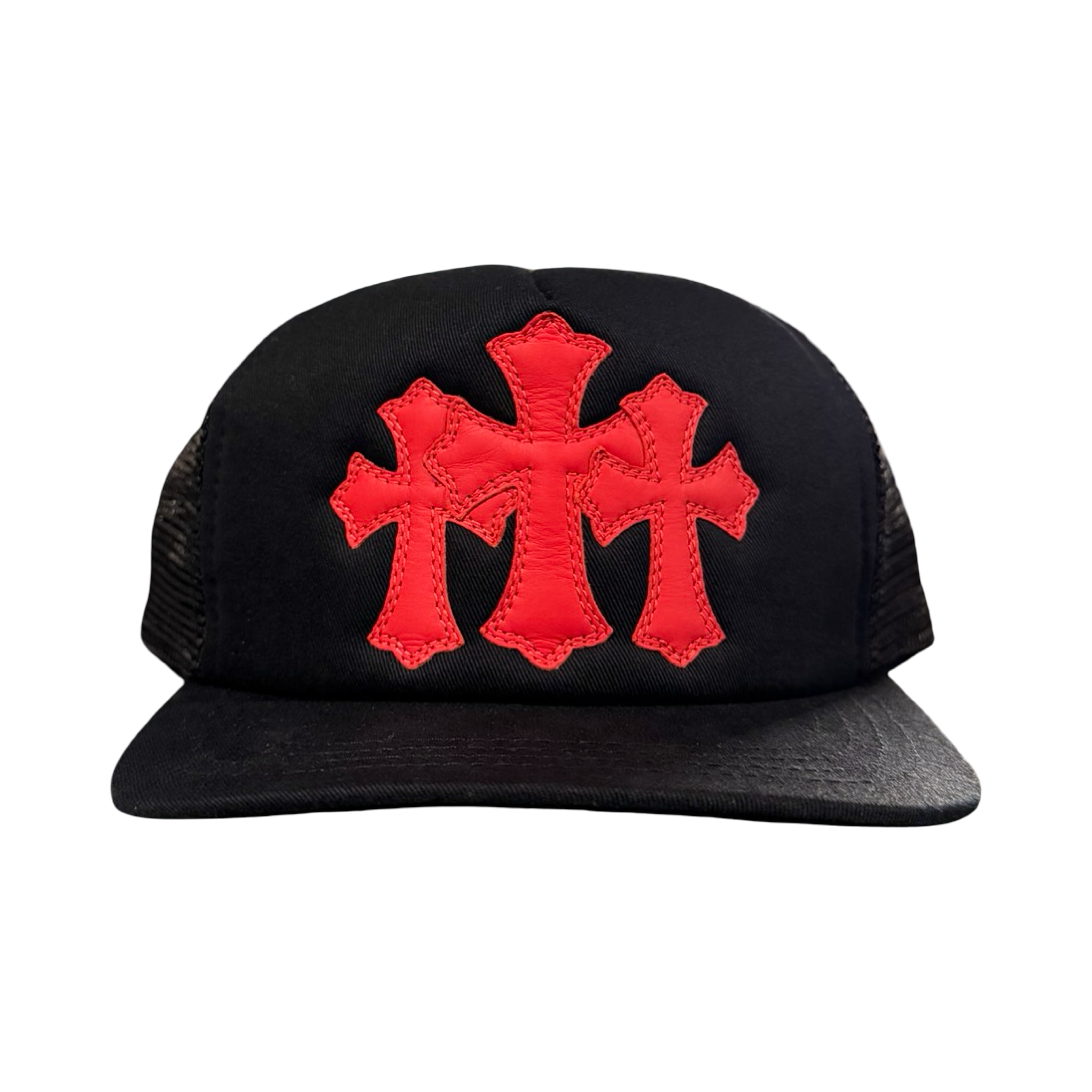 Chrome Hearts Red Triple Cross Patch Trucker Black