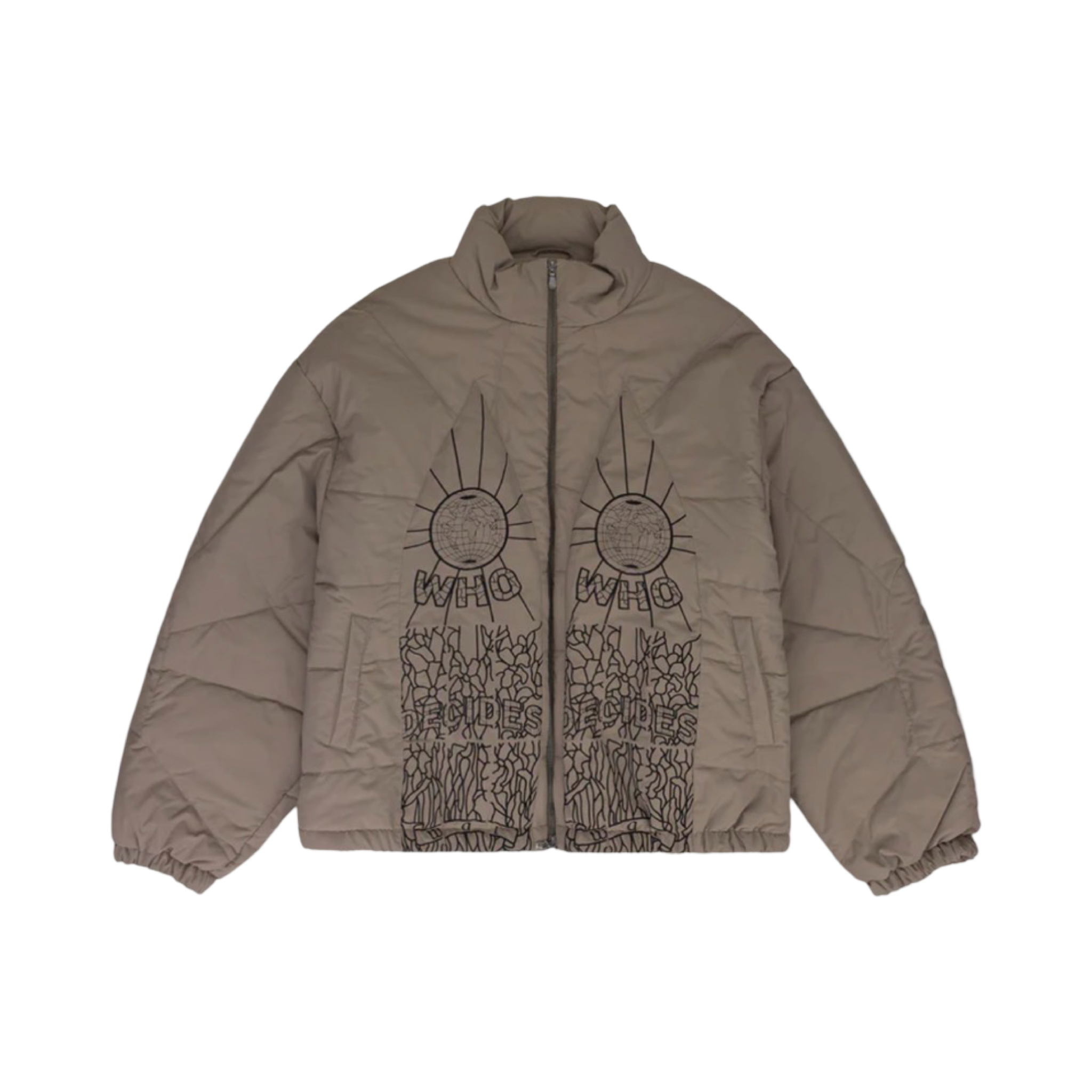 Who Decides War Embroidered Zip-Up Bomber Jacket