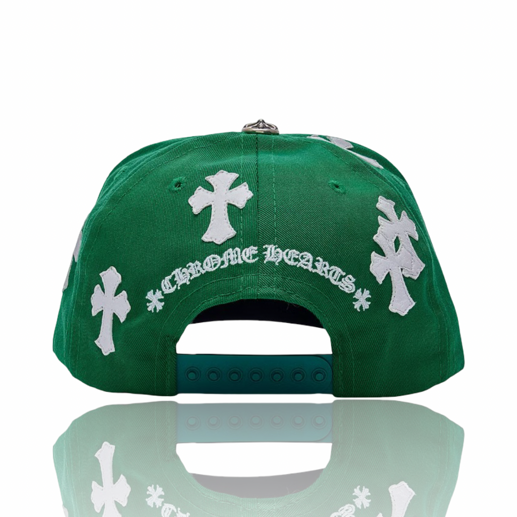 Chrome Hearts Leather Cross Embroidered CH Logo Baseball Hat Green/White