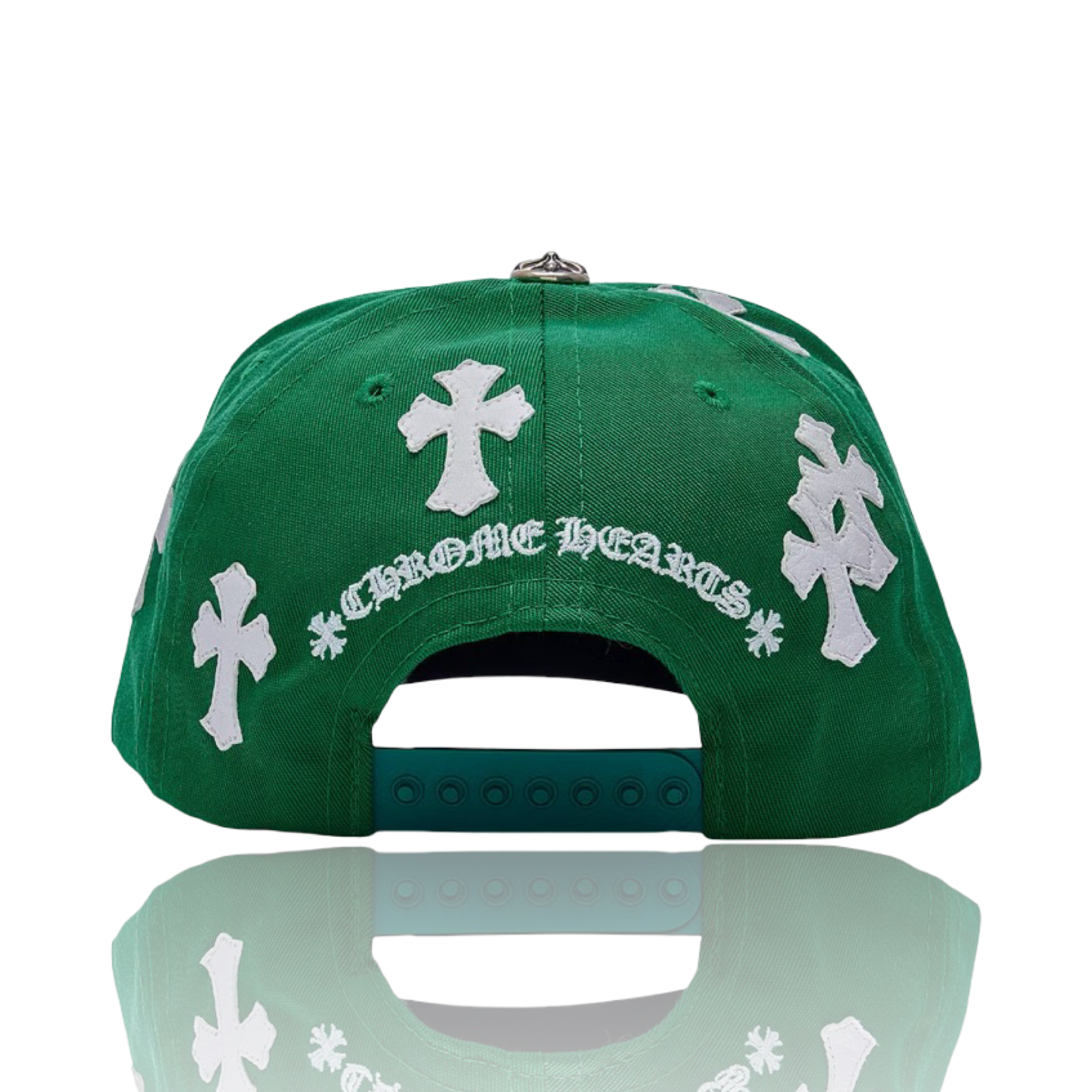 Chrome Hearts Leather Cross Embroidered CH Logo Baseball Hat Green/White