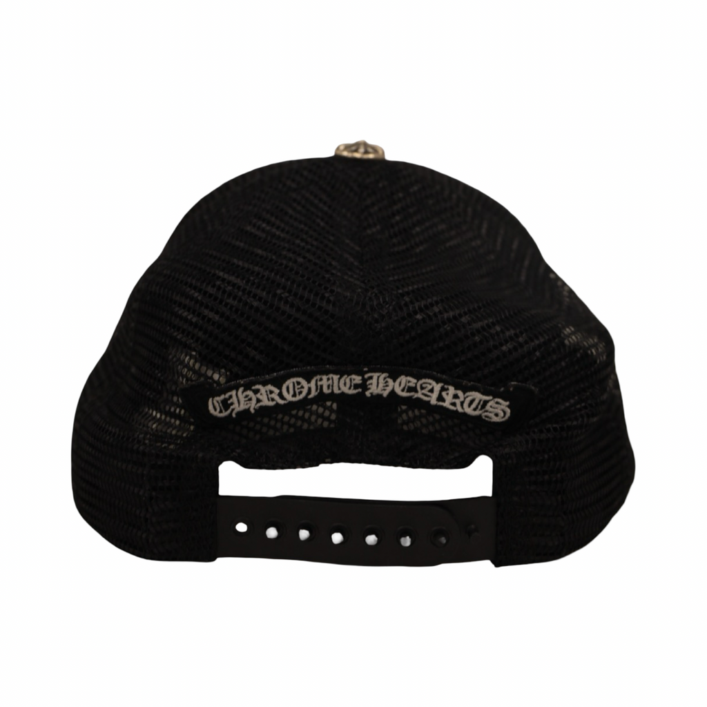 Chrome Hearts Silver Embellished Fleur Patch Leather Hat Black
