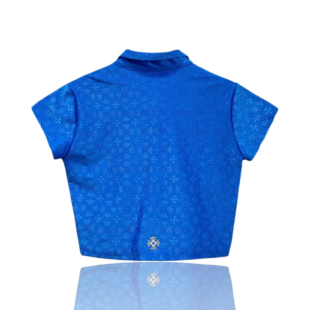 Chrome Hearts Blue Cross Jacquard Cropped T-Shirt
