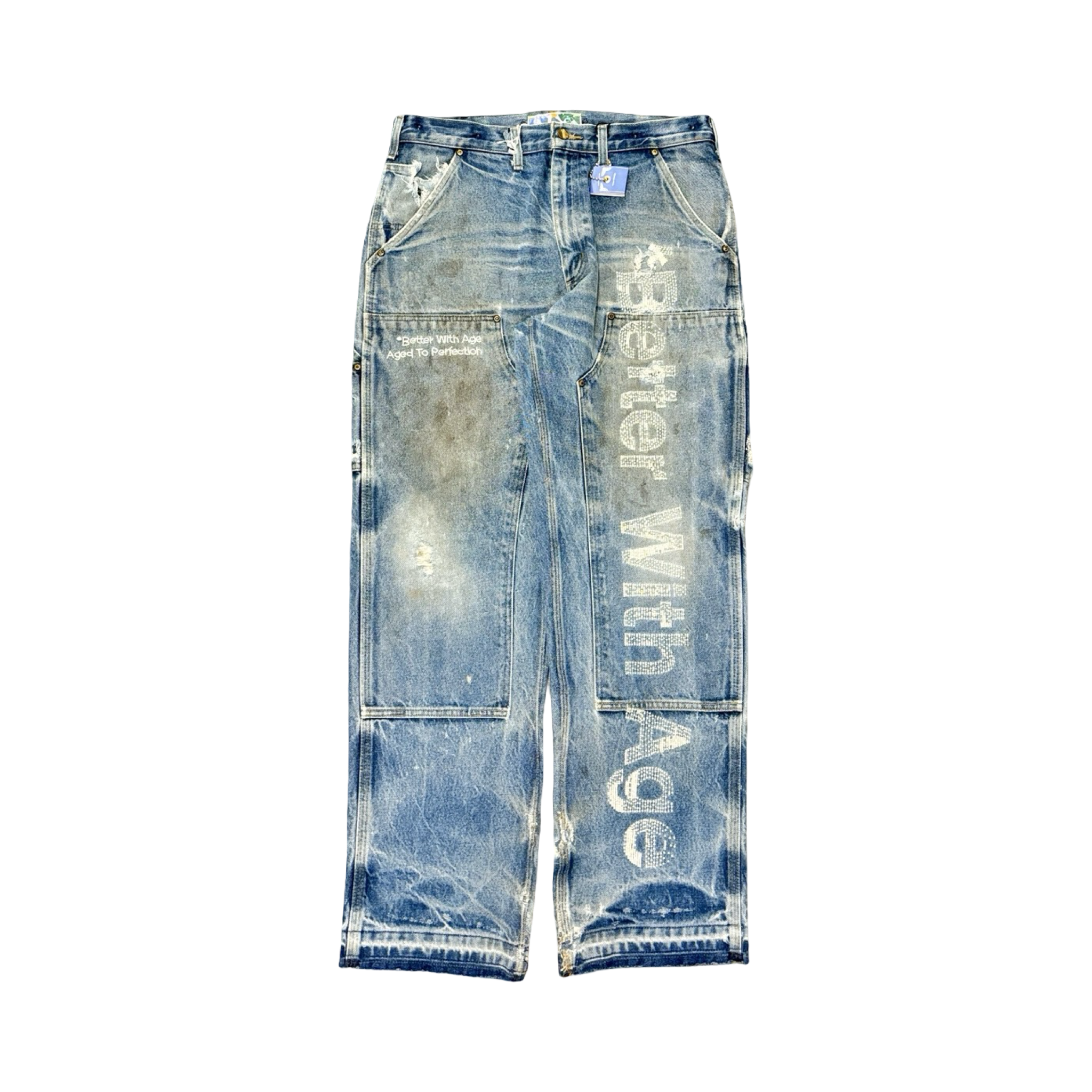 *Better With Age Forgot Double Knee Hand- Beaded Trouser Denim