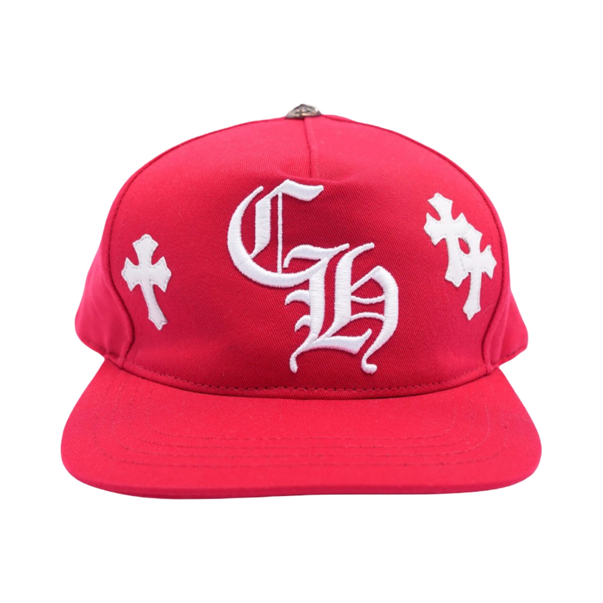 Chrome Hearts Leather Cross Embroidered CH Logo Baseball Hat Red/White
