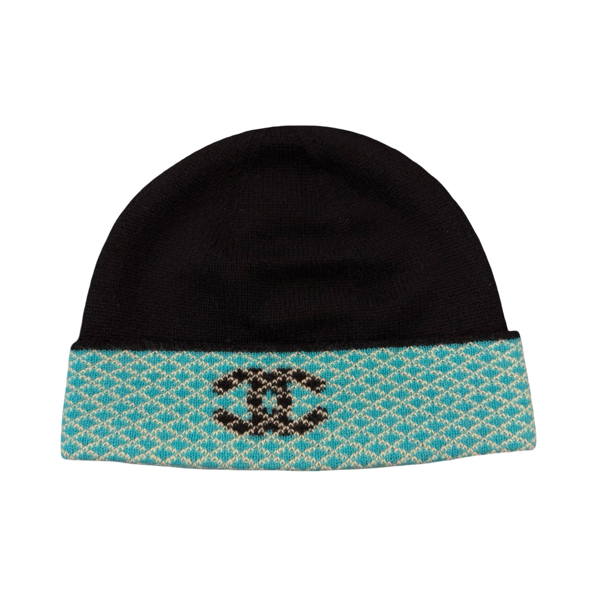 Chanel Black/Blue CC Lurex Cashmere Knit Beanie