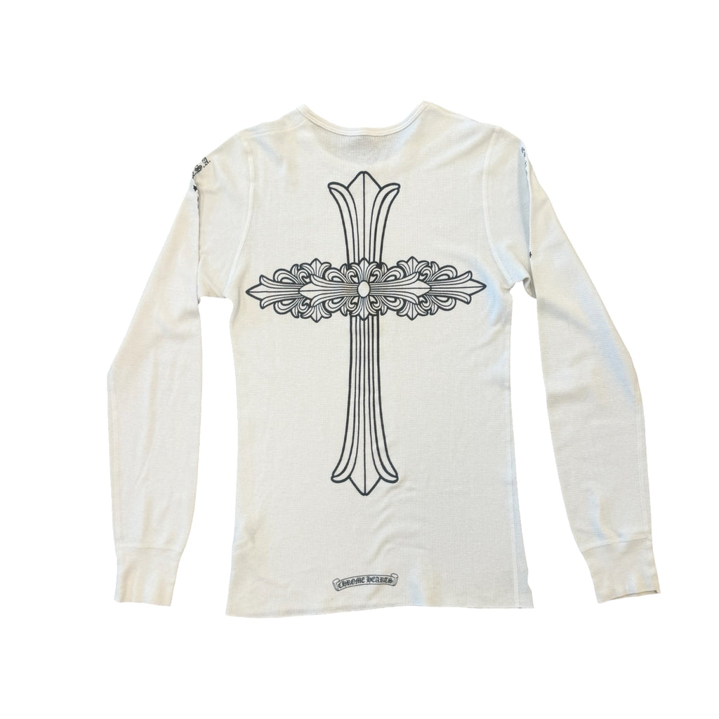 Chrome Hearts Vertical Logo Floral Cross Vintage Thermal White
