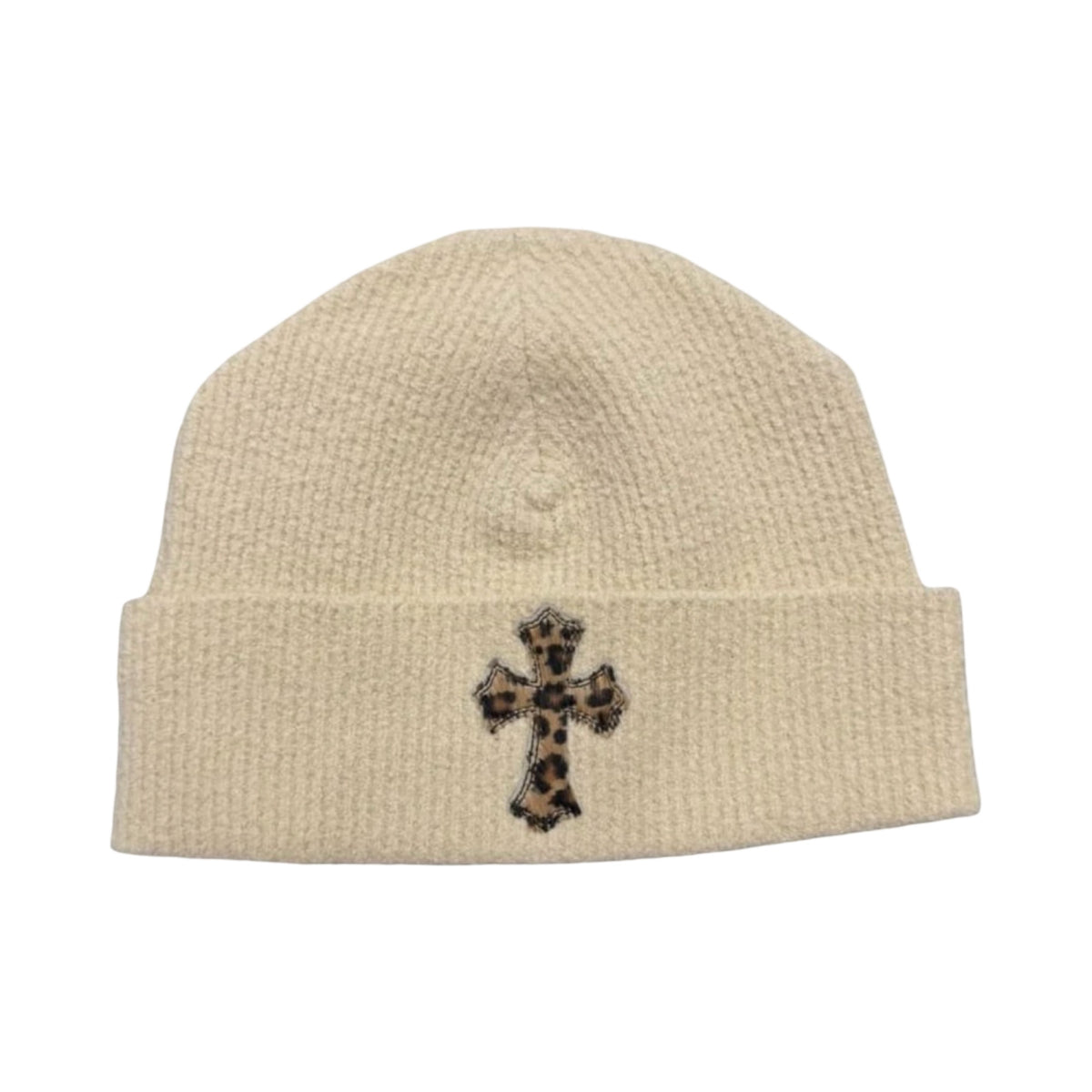 Chrome Hearts Cheetah Cross Pony Hair Beanie Tan