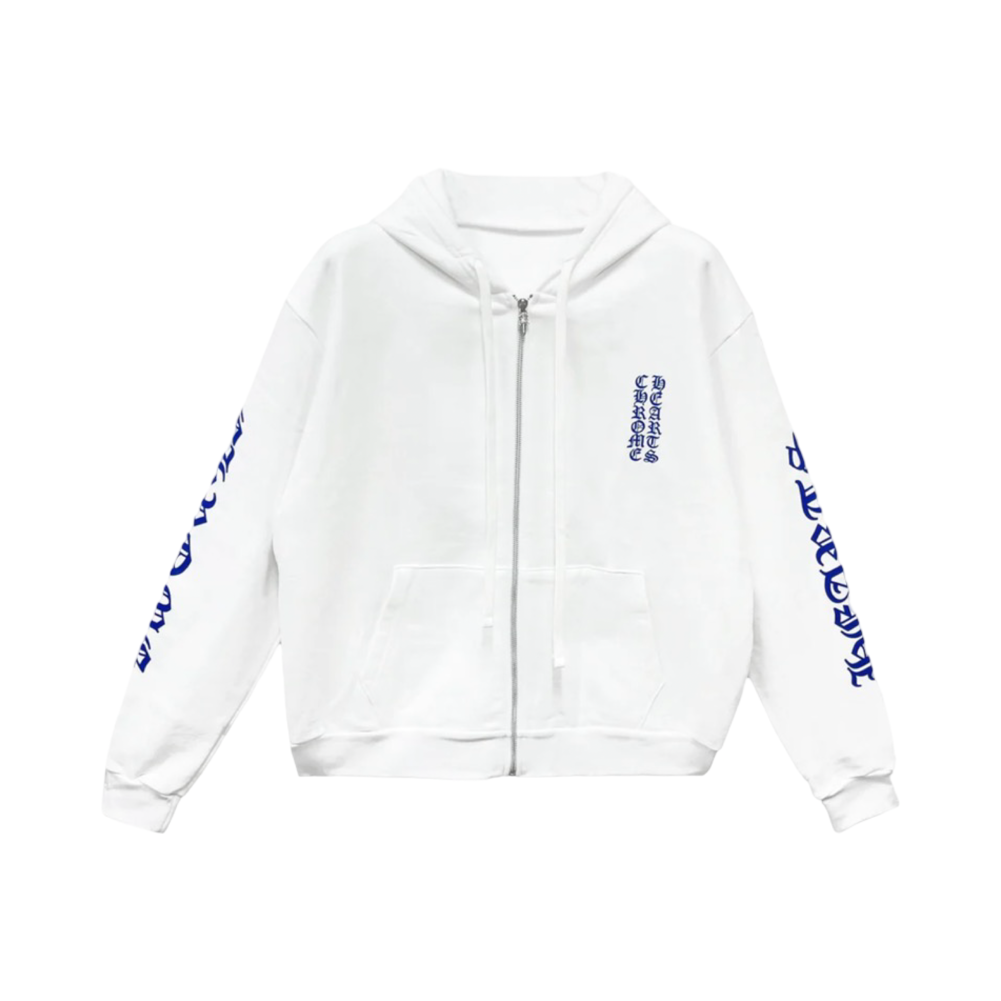 Chrome Hearts Blue Vertical Logo Zip Up Hoodie White