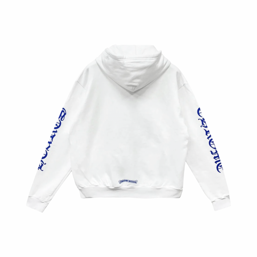 Chrome Hearts Blue Vertical Logo Zip Up Hoodie White