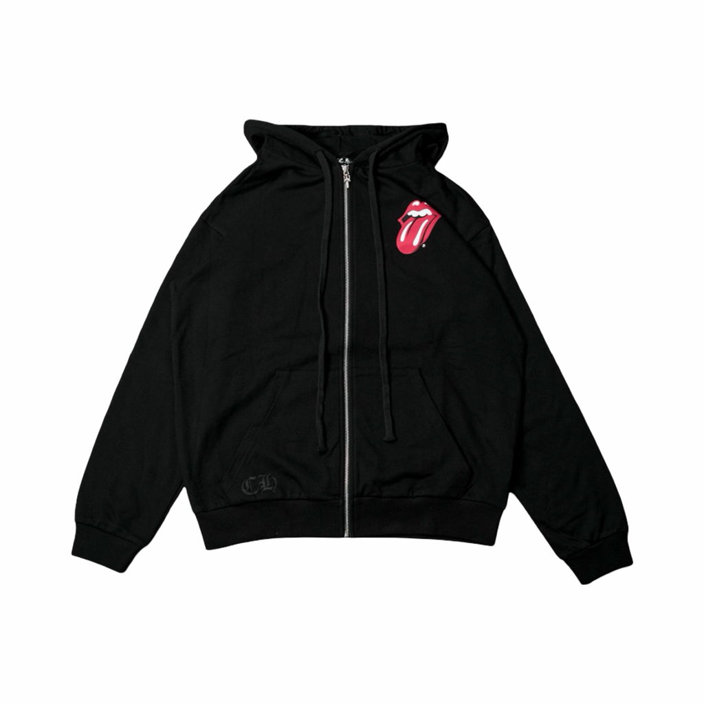 Chrome Hearts Rolling Stone Floral Cross Zip Black