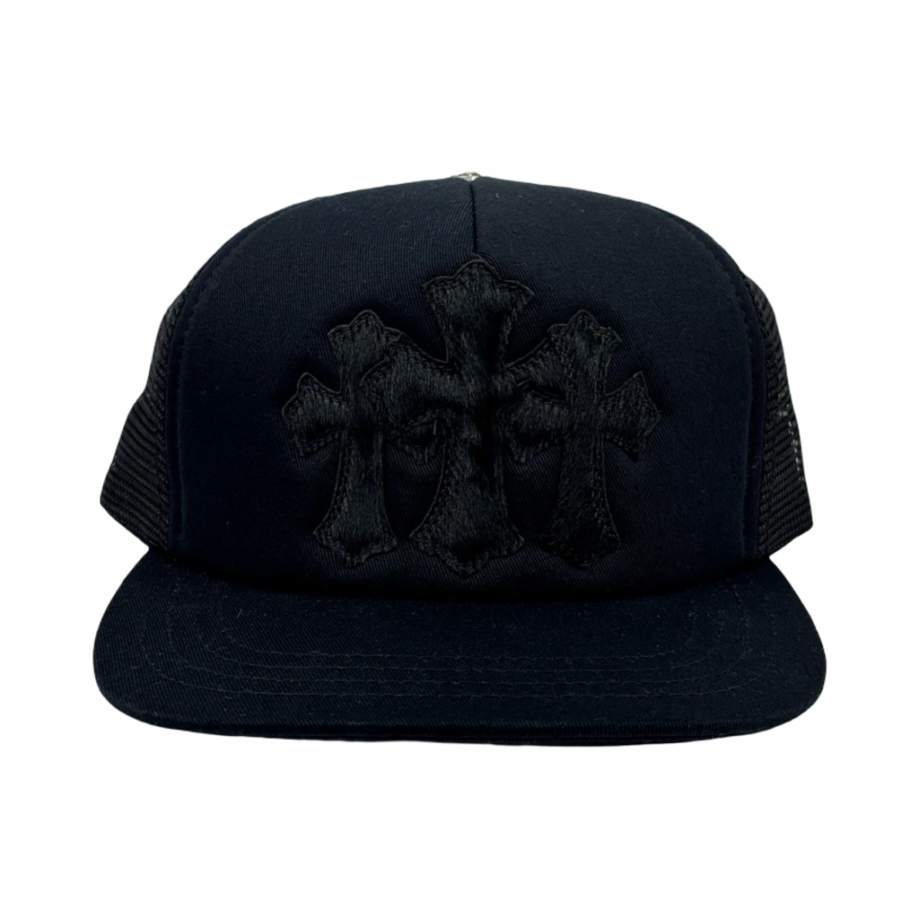Chrome Hearts Black Calf Hair Triple Cross Trucker
