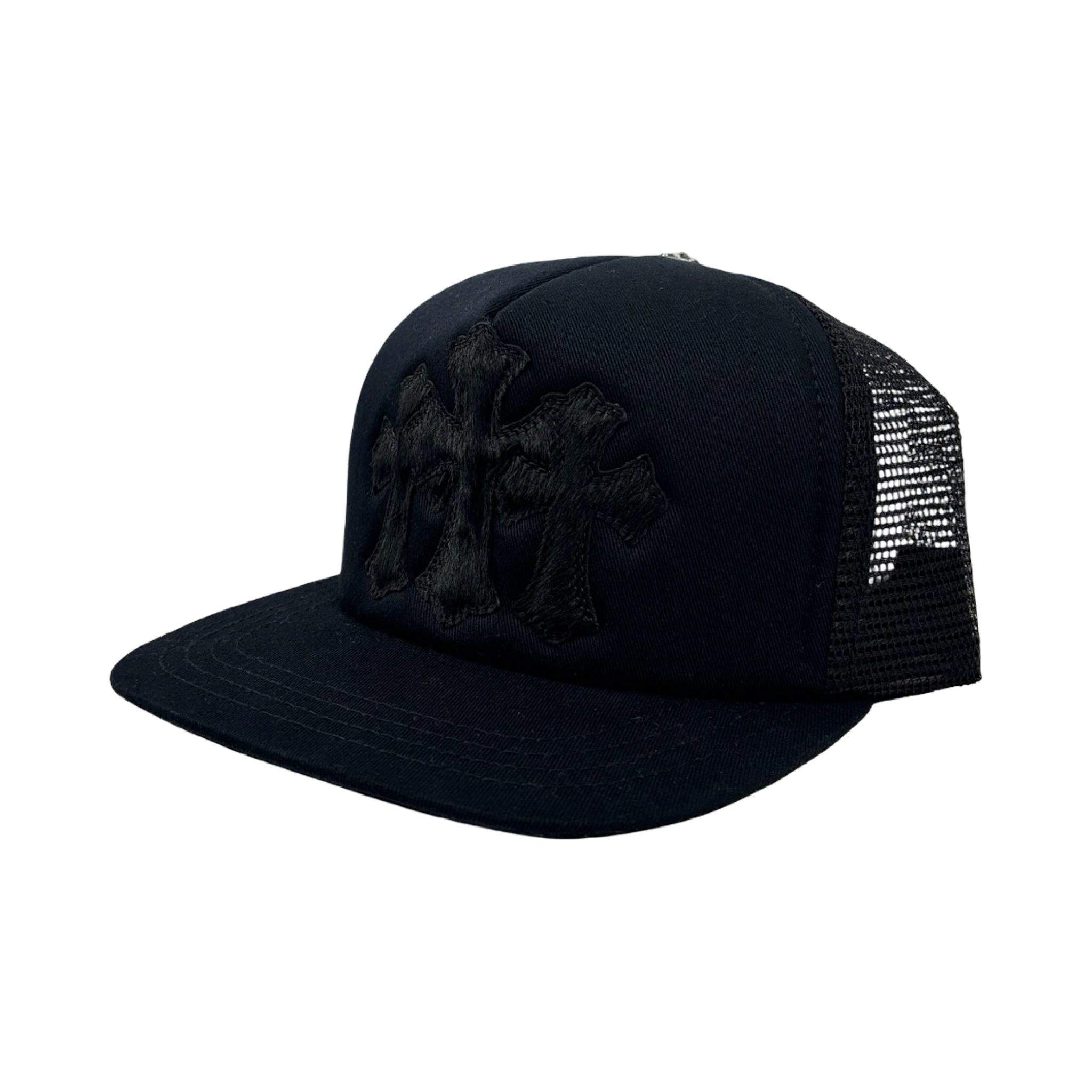 Chrome Hearts Black Calf Hair Triple Cross Trucker