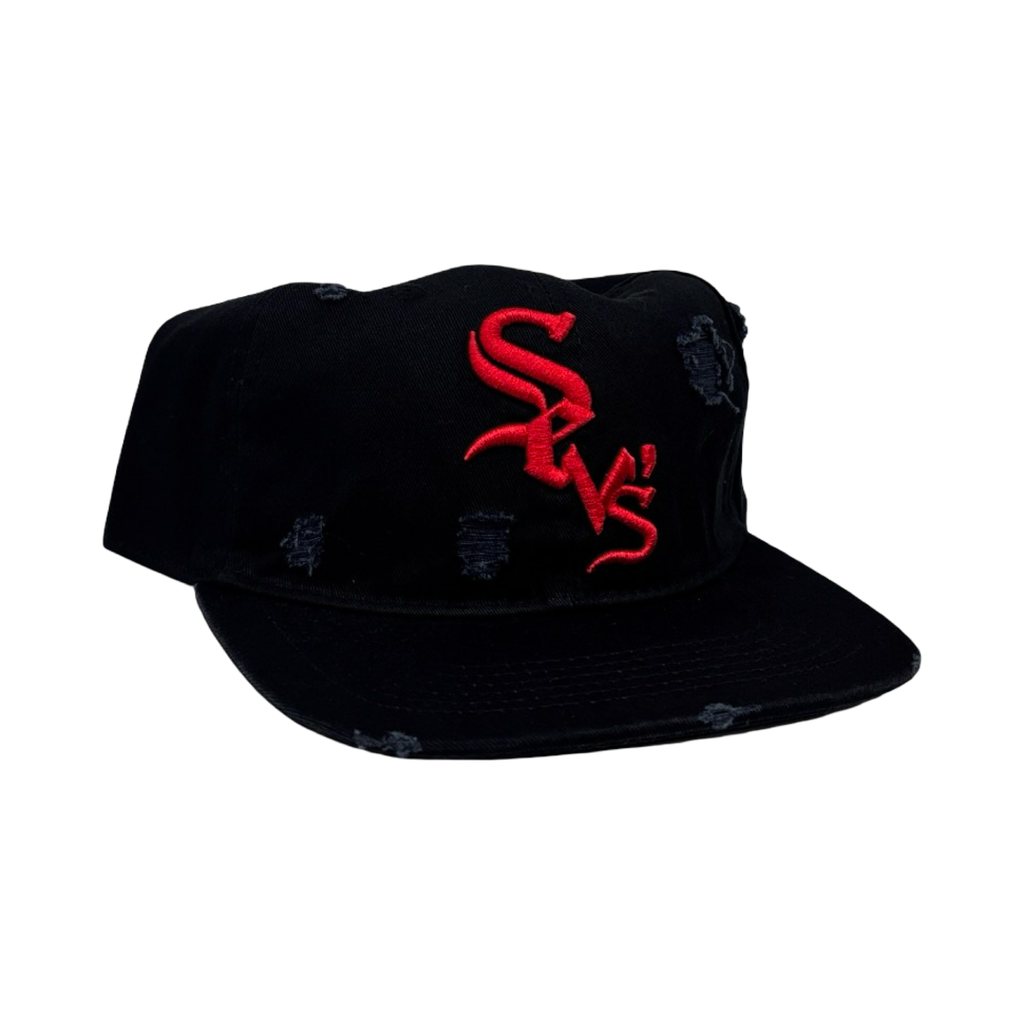Triple Sevens Distressed Fitted Cap Distressed Black/Red