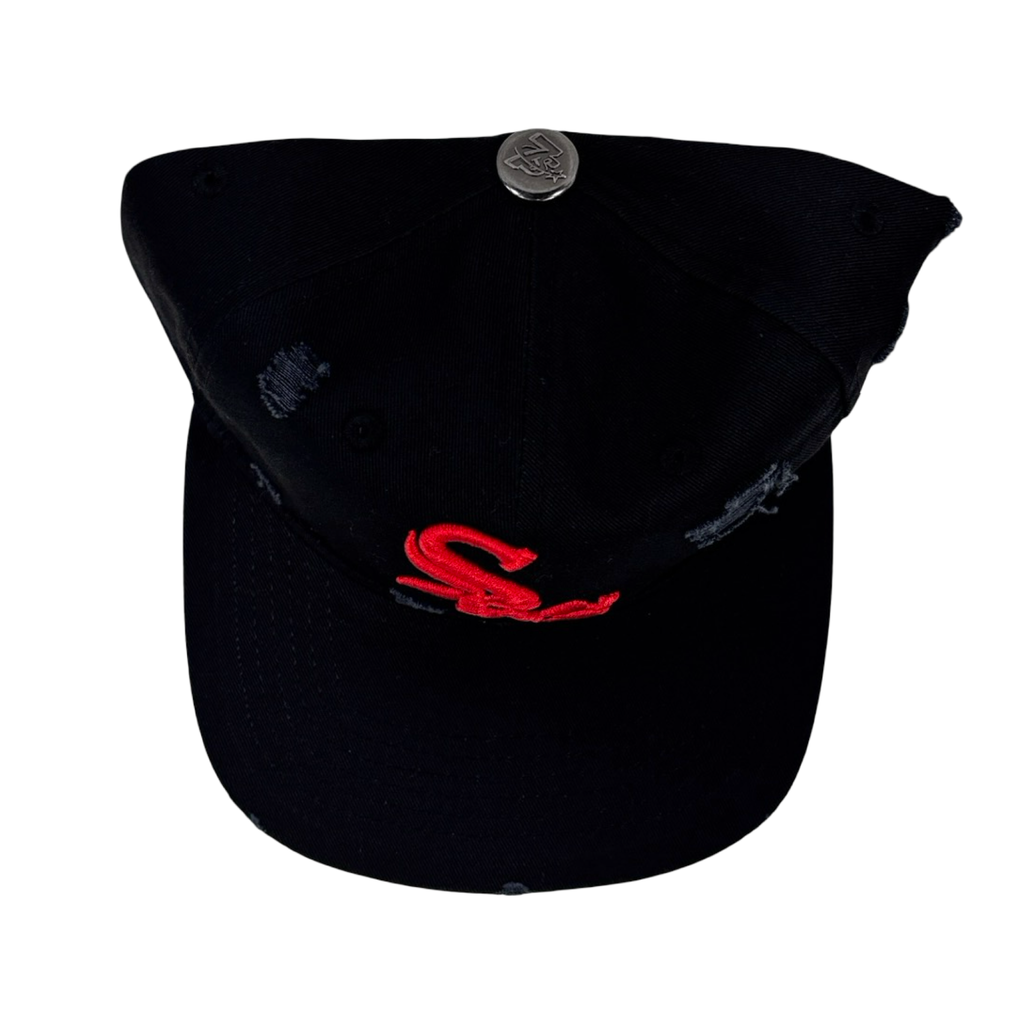 Triple Sevens Distressed Fitted Cap Distressed Black/Red