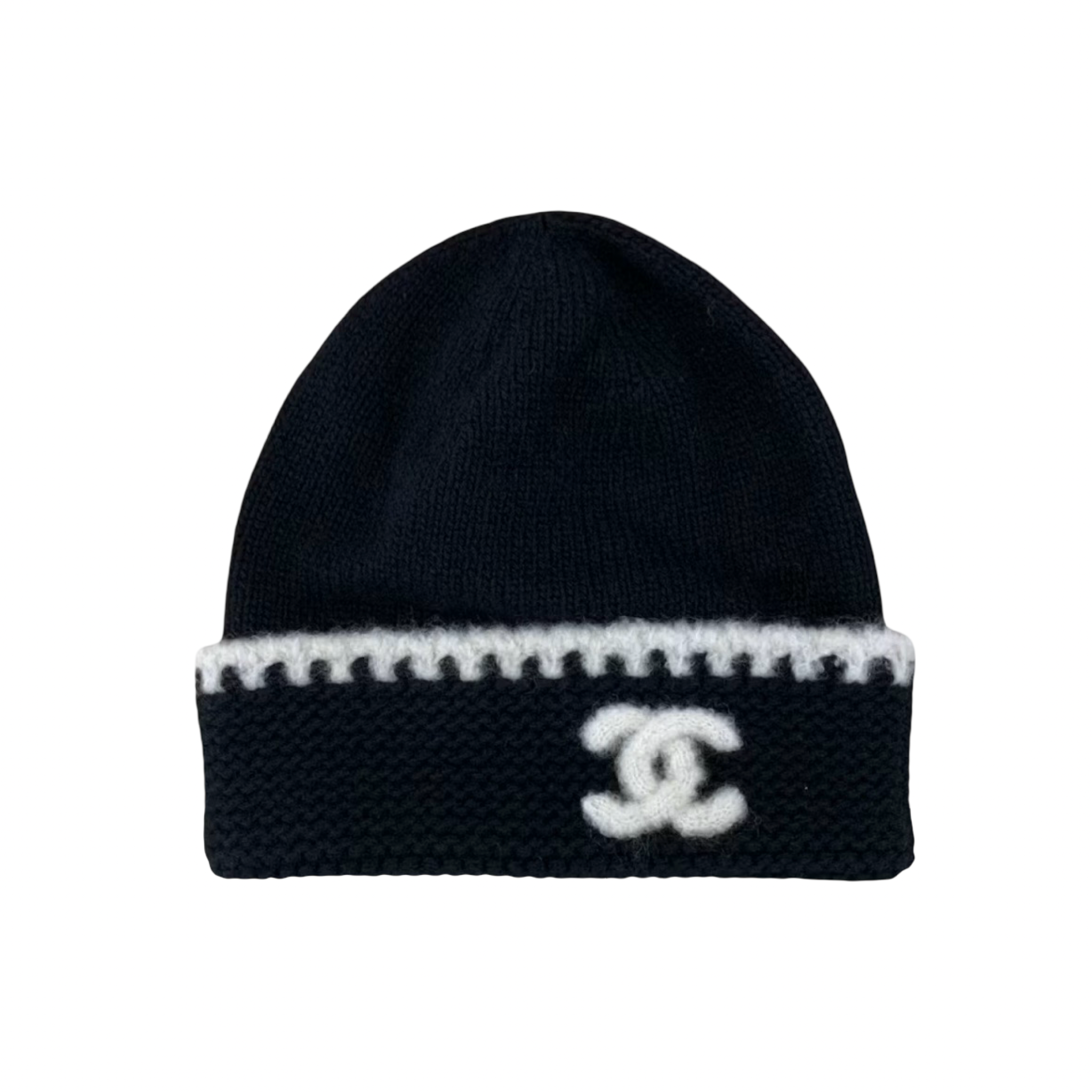 Chanel CC Logo Laciness Beanie Black/White