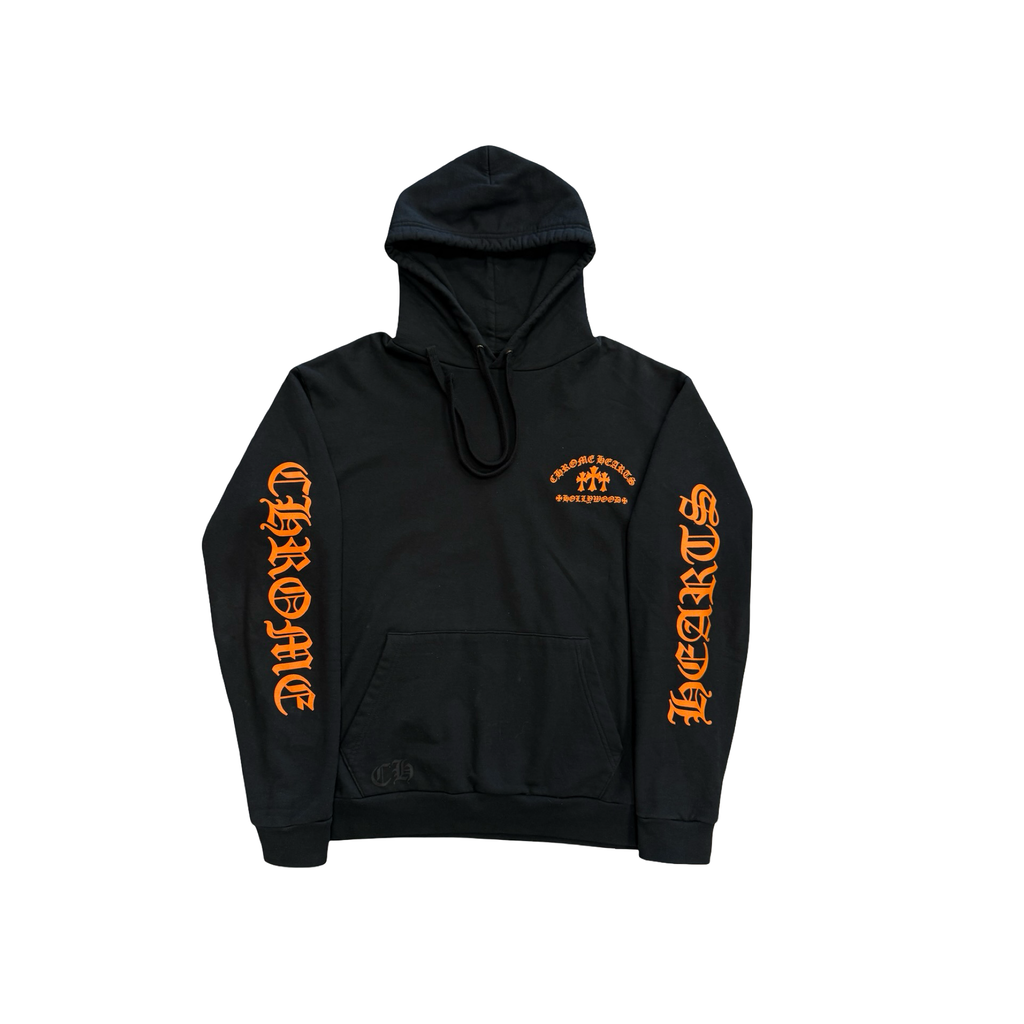 Chrome Hearts Triple Cross Logo Hoodie Black Orange