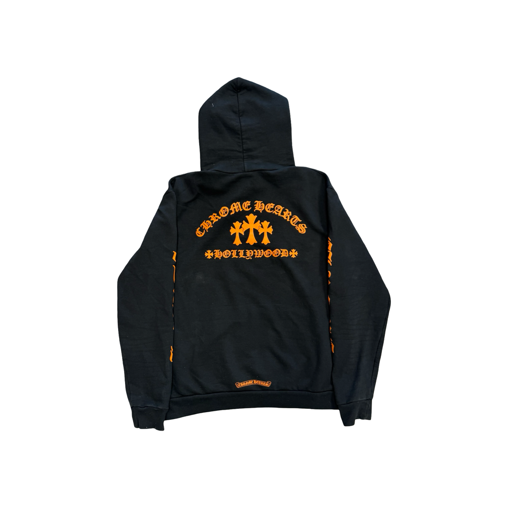 Chrome Hearts Triple Cross Logo Hoodie Black Orange