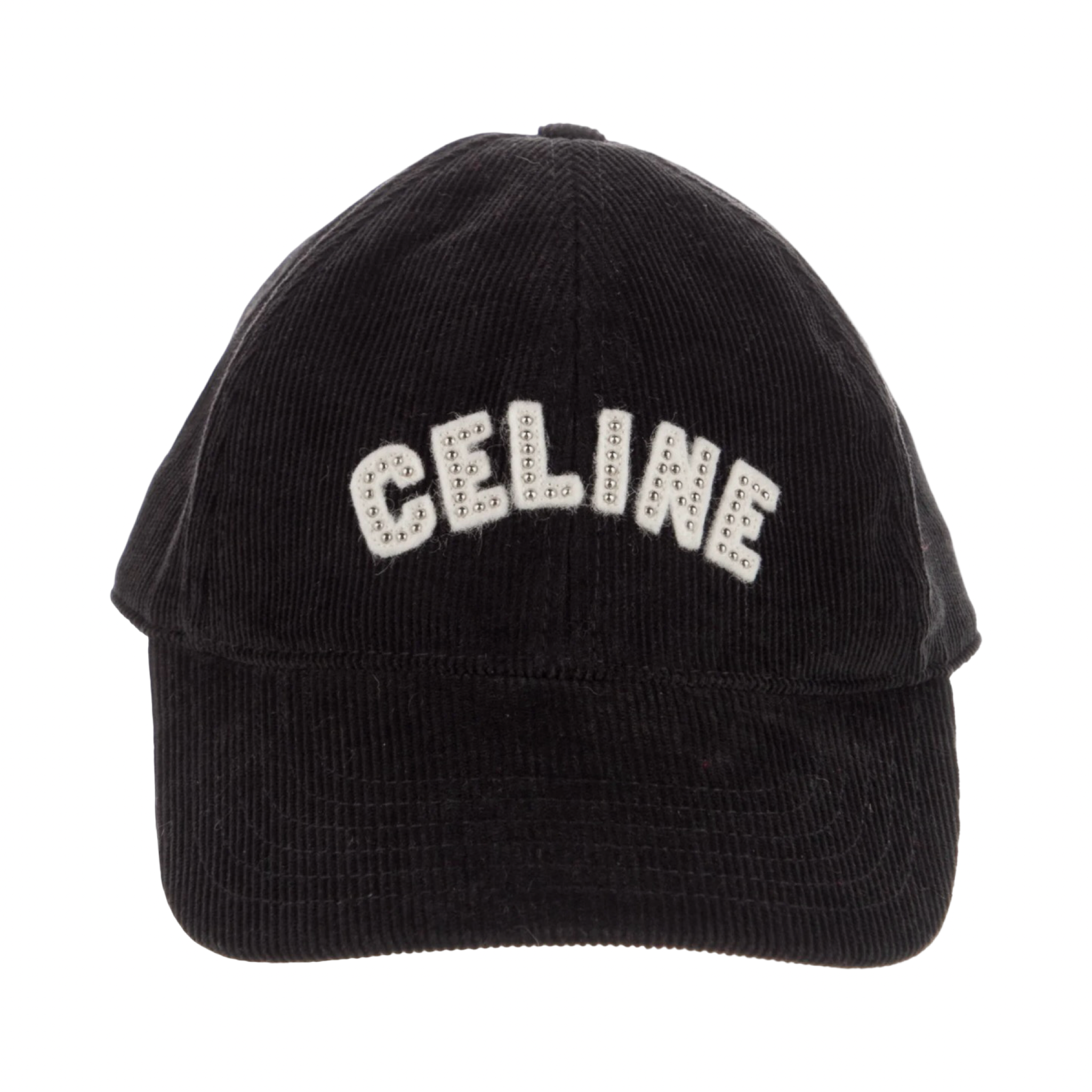Celine Logo Corduroy Baseball Cap Black