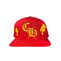 Chrome Hearts Leather Cross Embroidered CH Logo Baseball Hat Red/Yellow
