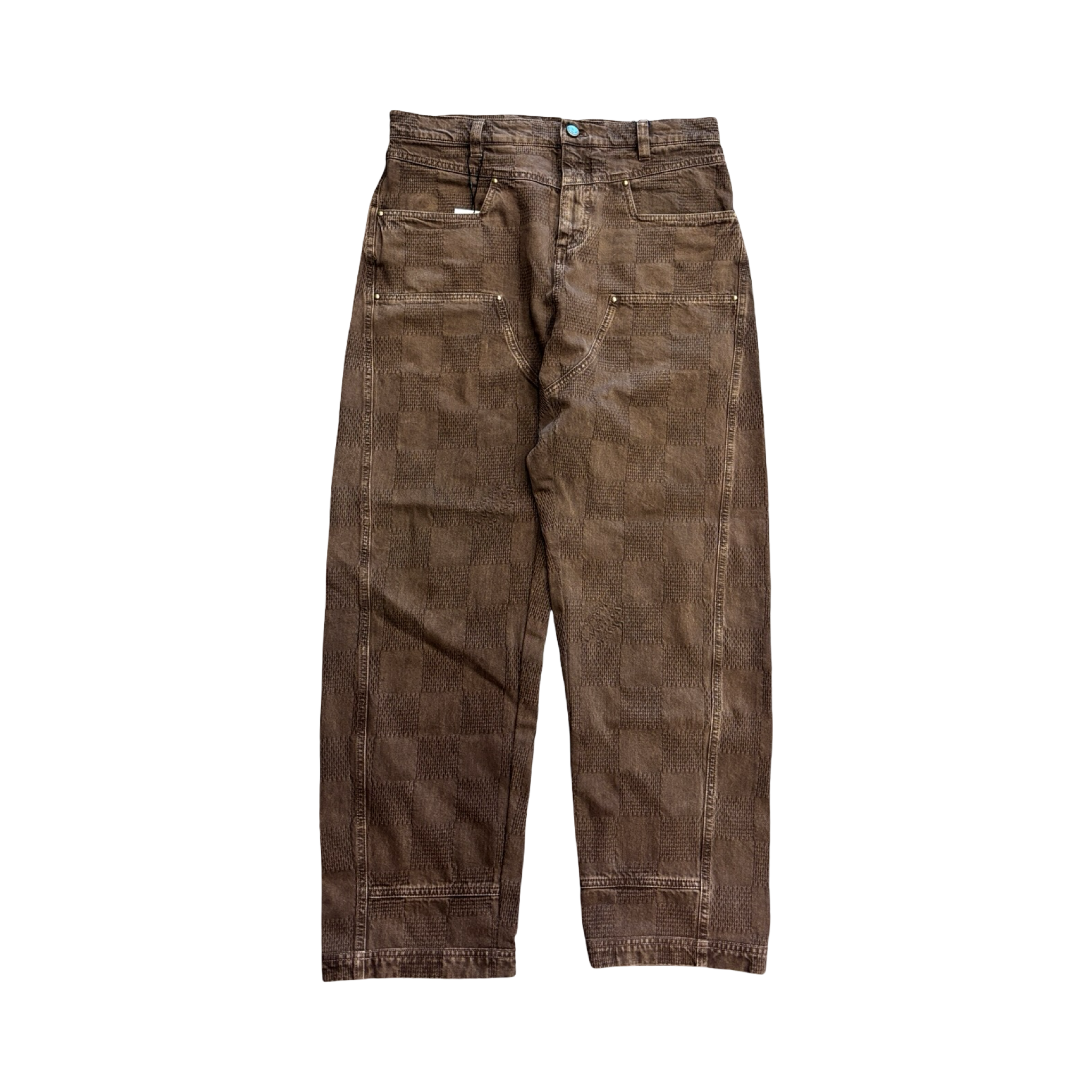 Louis Vuitton Checkered Double Knee Jeans Brown