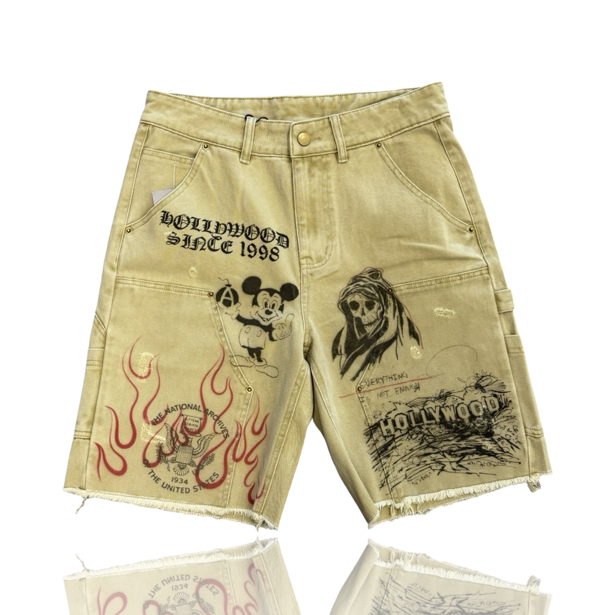 Amis Et Fleurs Studded Carpenter Shorts Khaki