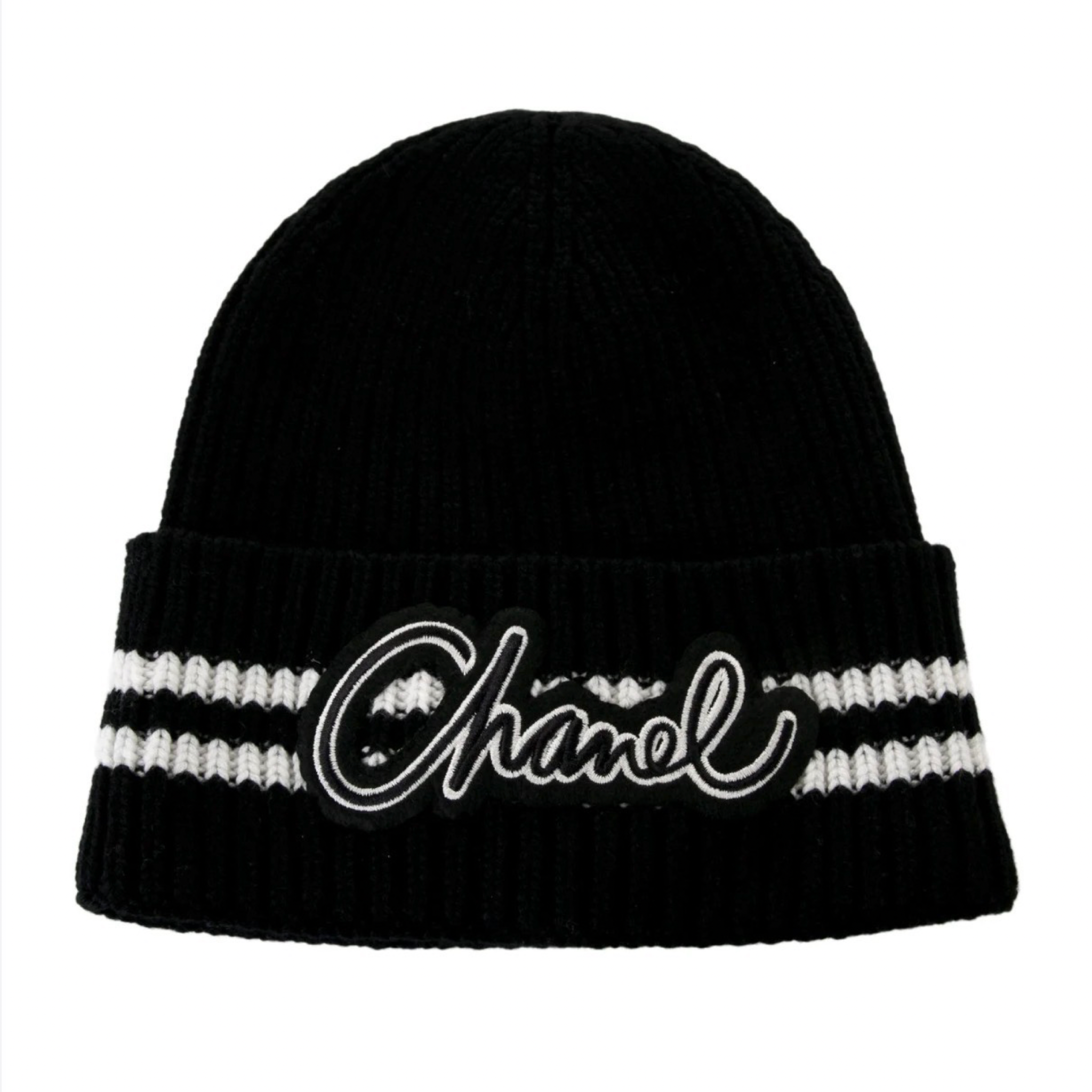 Chanel Embroidered Cashmere Logo Beanie Black