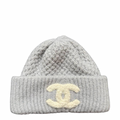 Chanel CC Cashmere Beanie Grey/Ecru