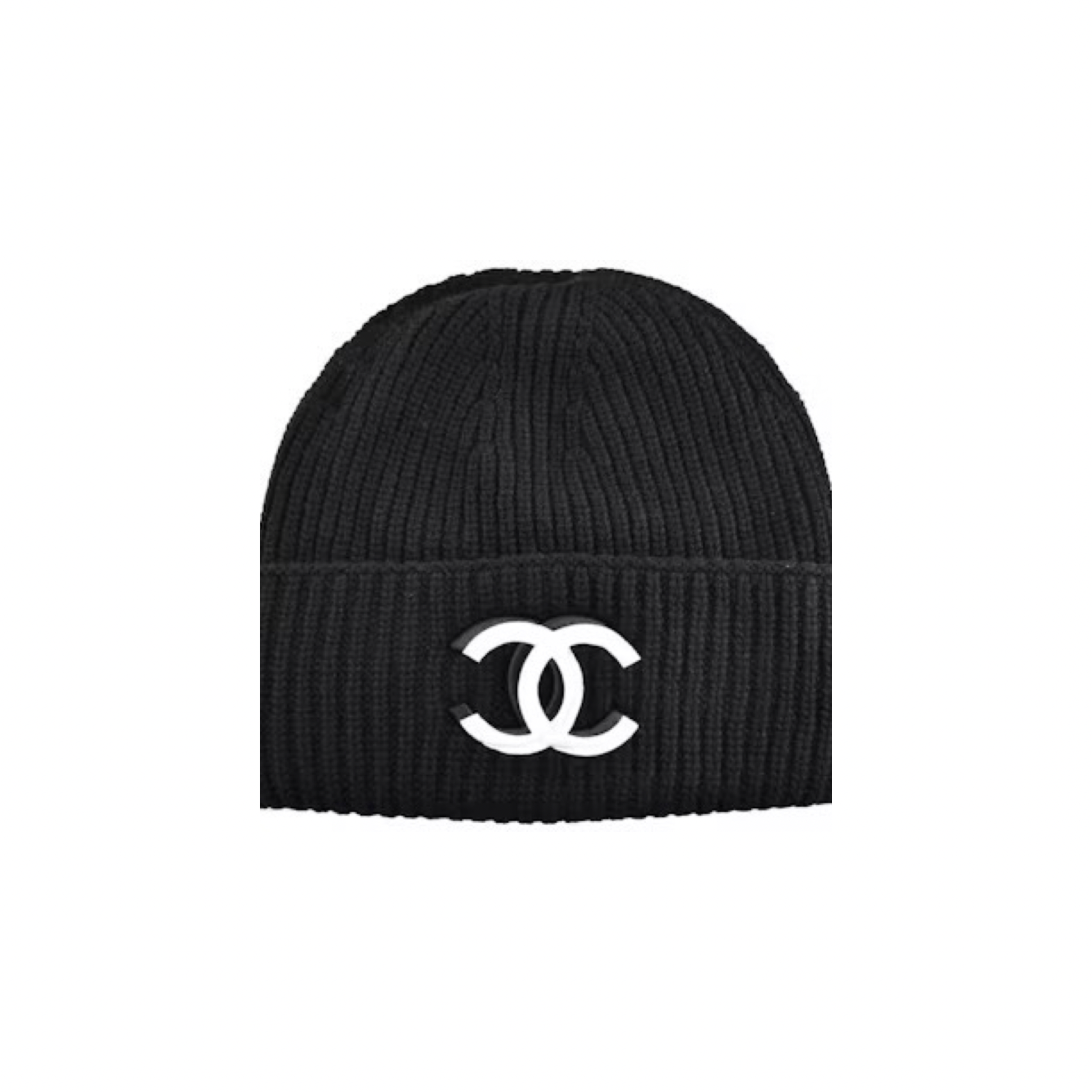Chanel Cashmere CC Embroidered Outline Beanie Black
