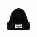Chanel Cashmere Box Glitter Logo Beanie Black