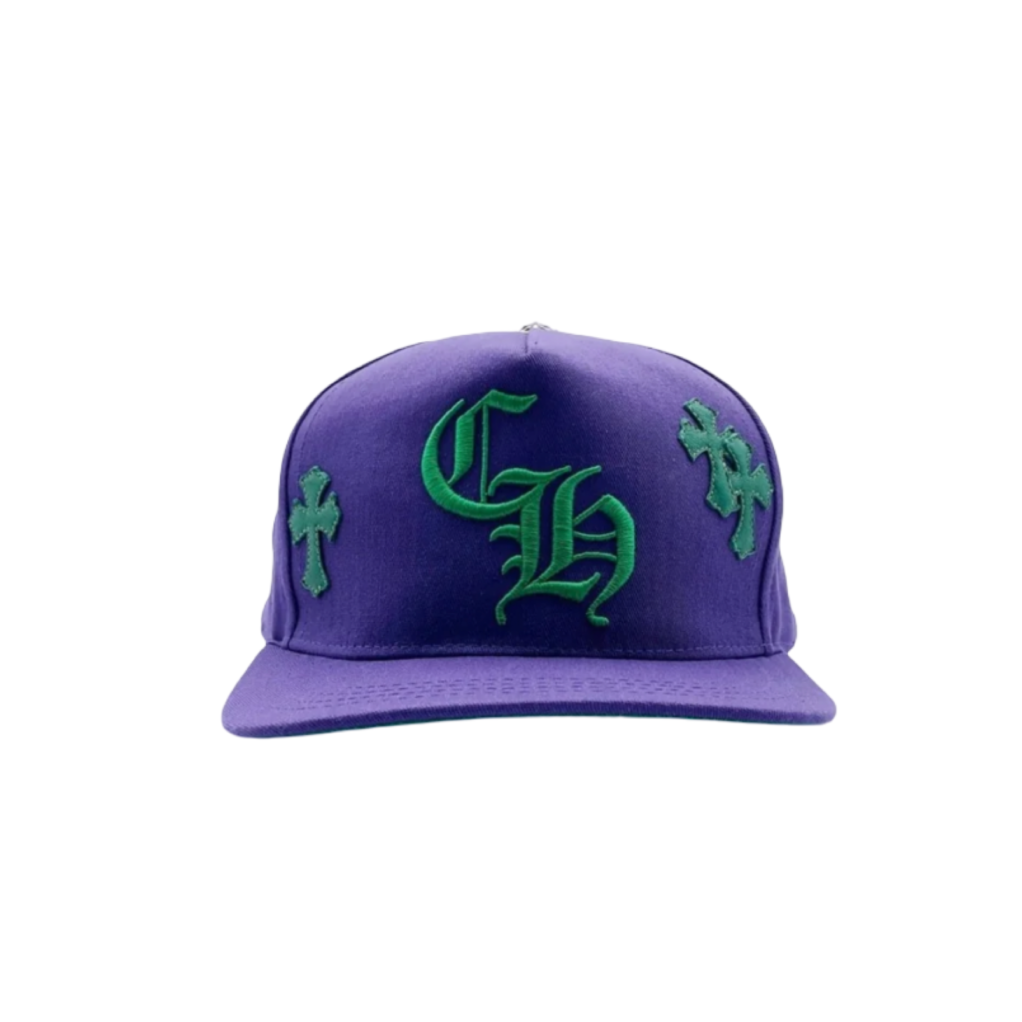 Chrome Hearts Leather Cross Embroidered CH Logo Baseball Hat Purple/Green