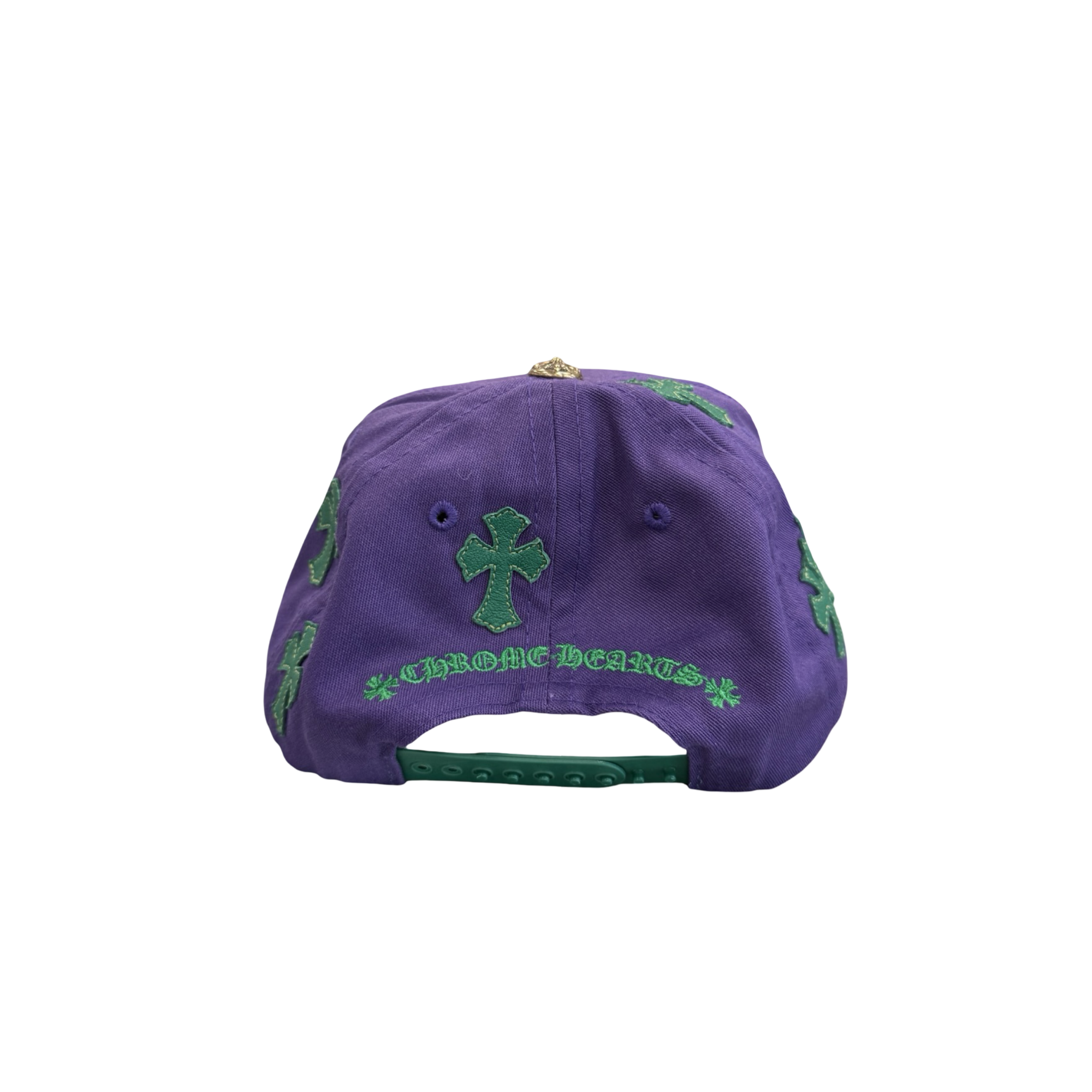 Chrome Hearts Leather Cross Embroidered CH Logo Baseball Hat Purple/Green