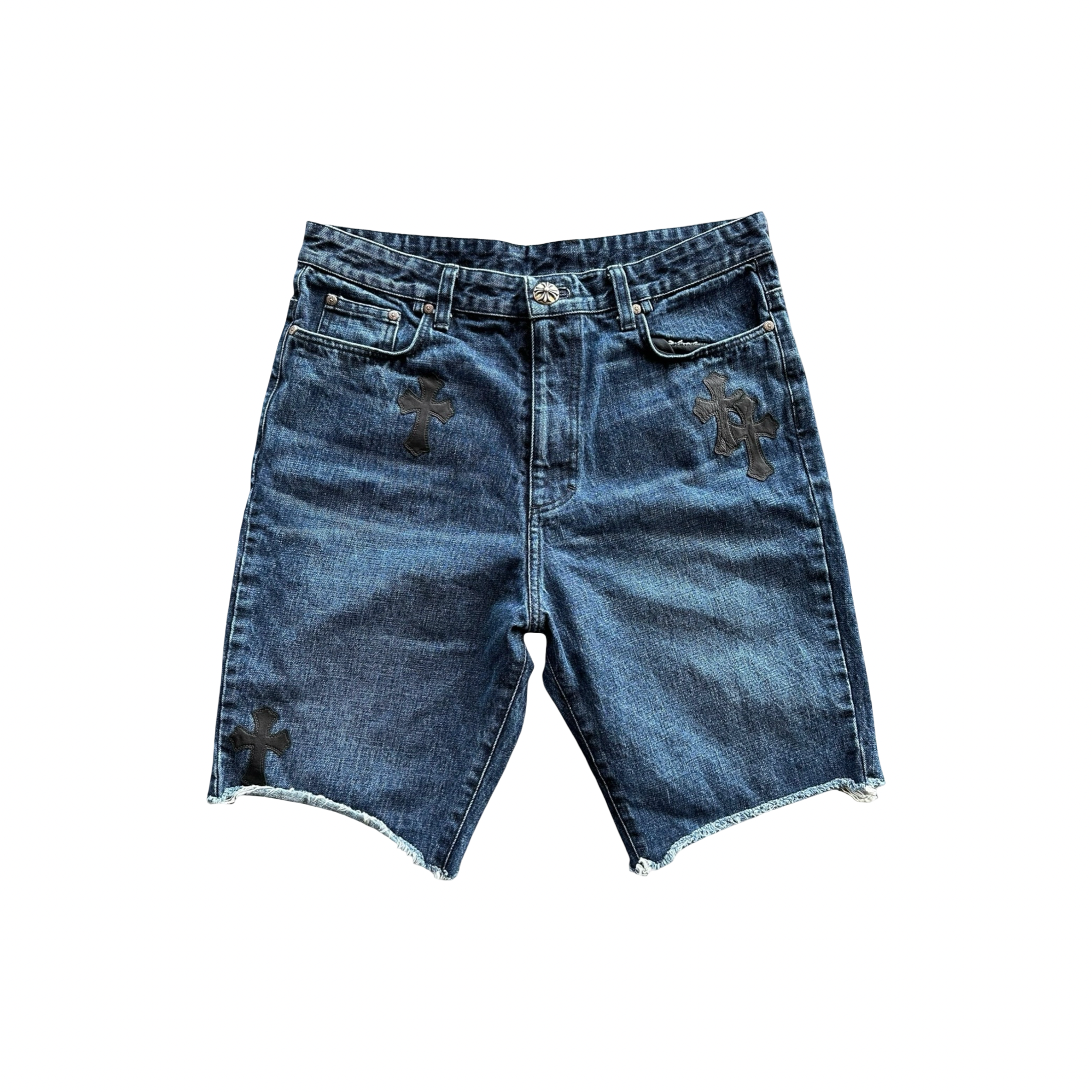 Chrome Hearts Black Cross Patch Jorts Dark Wash