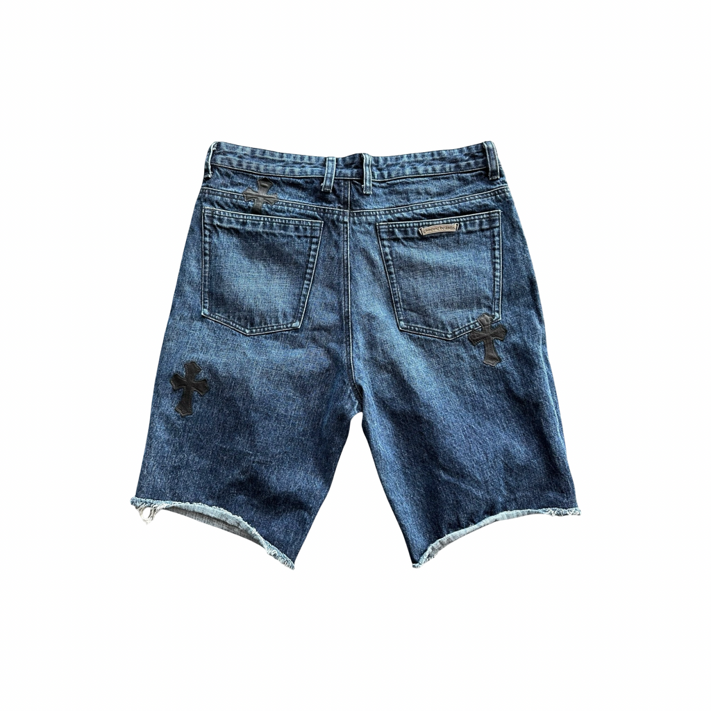 Chrome Hearts Black Cross Patch Jorts Dark Wash
