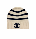 Chanel Wool CC Logo Beanie Ecru/Navy Blue
