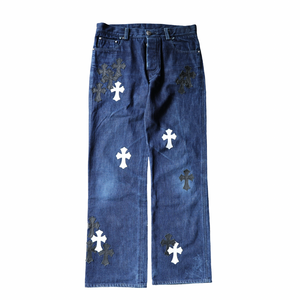 Chrome Hearts Vintage Navy Black White Patch Jeans