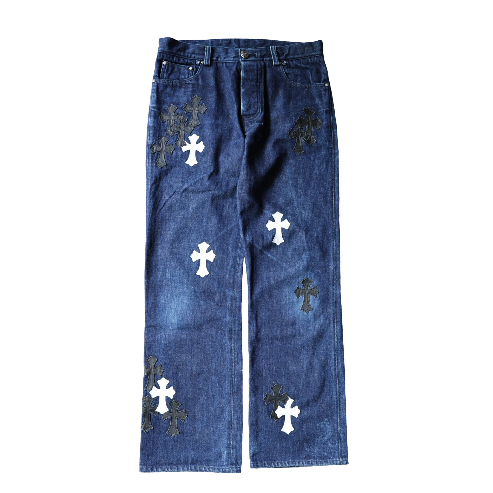 Chrome Hearts Vintage Navy Black White Patch Jeans