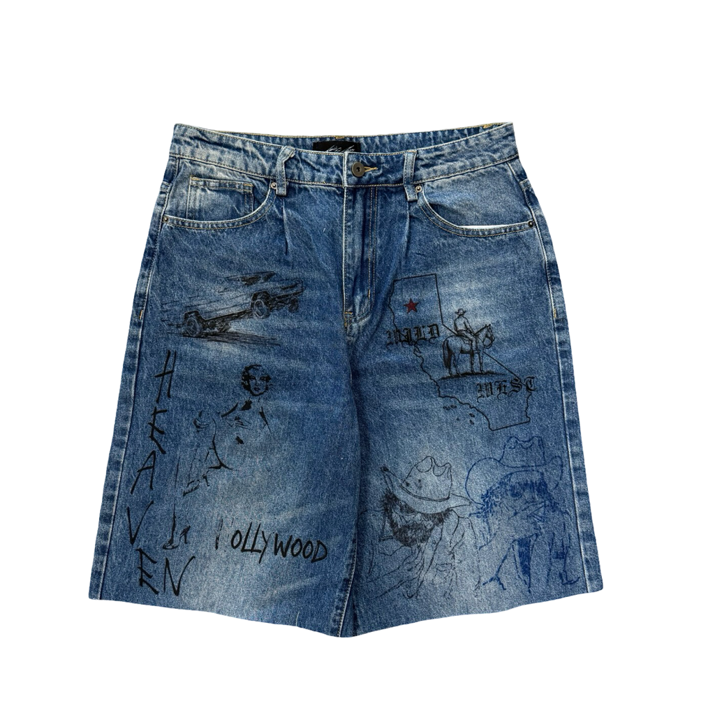 Amis Et Fleurs Cowboy Denim Jorts Darkwash
