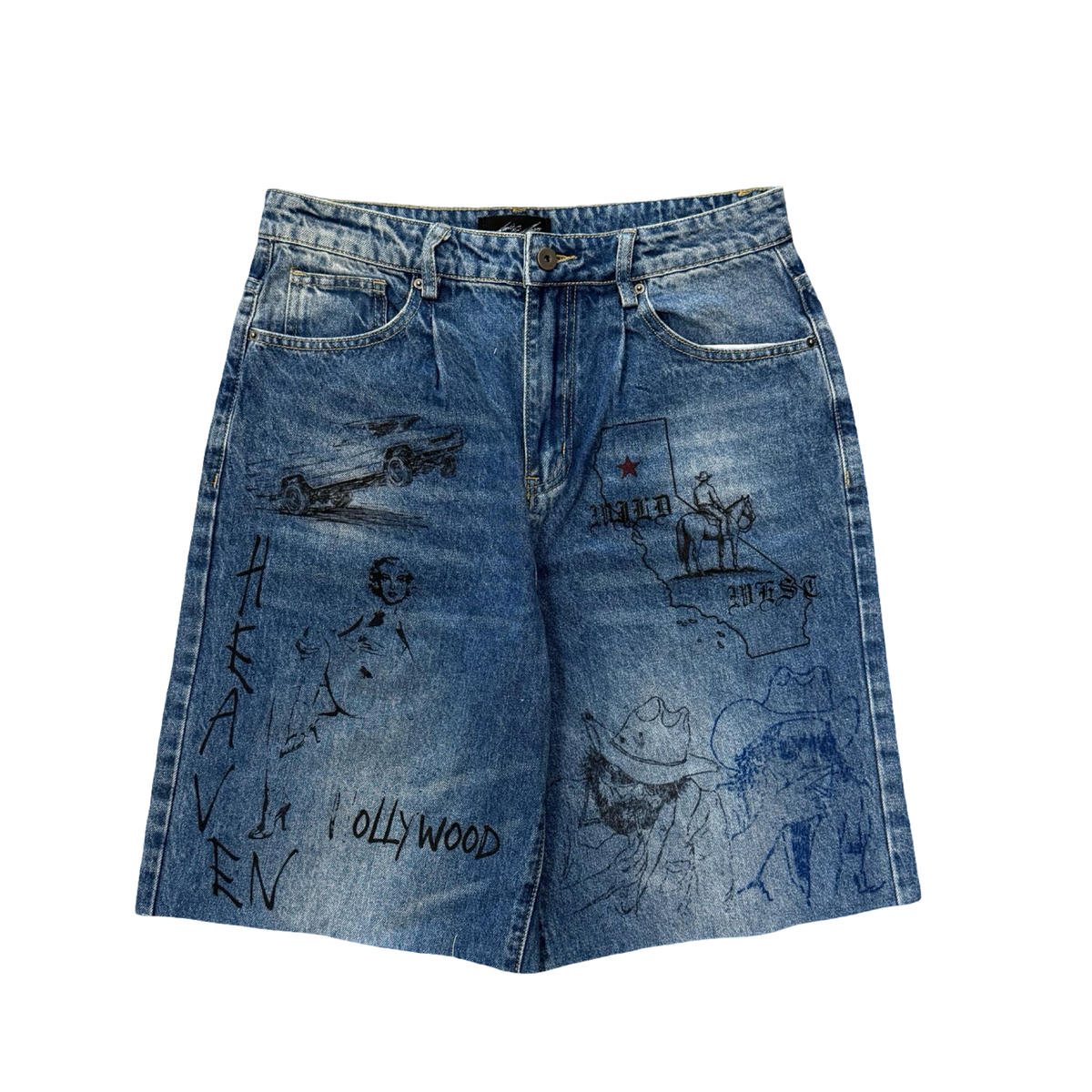 Amis Et Fleurs Cowboy Denim Jorts Darkwash