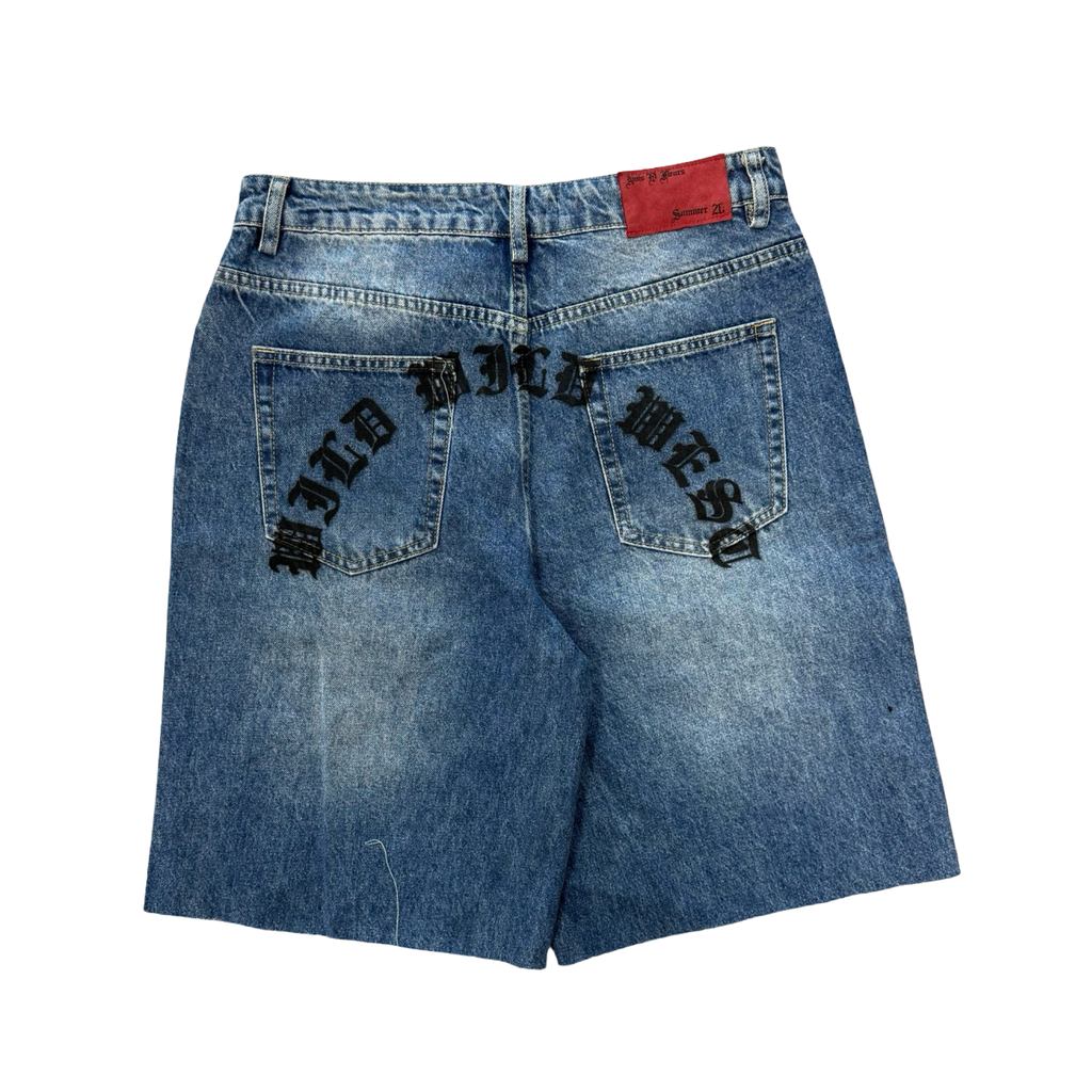 Amis Et Fleurs Cowboy Denim Jorts Darkwash