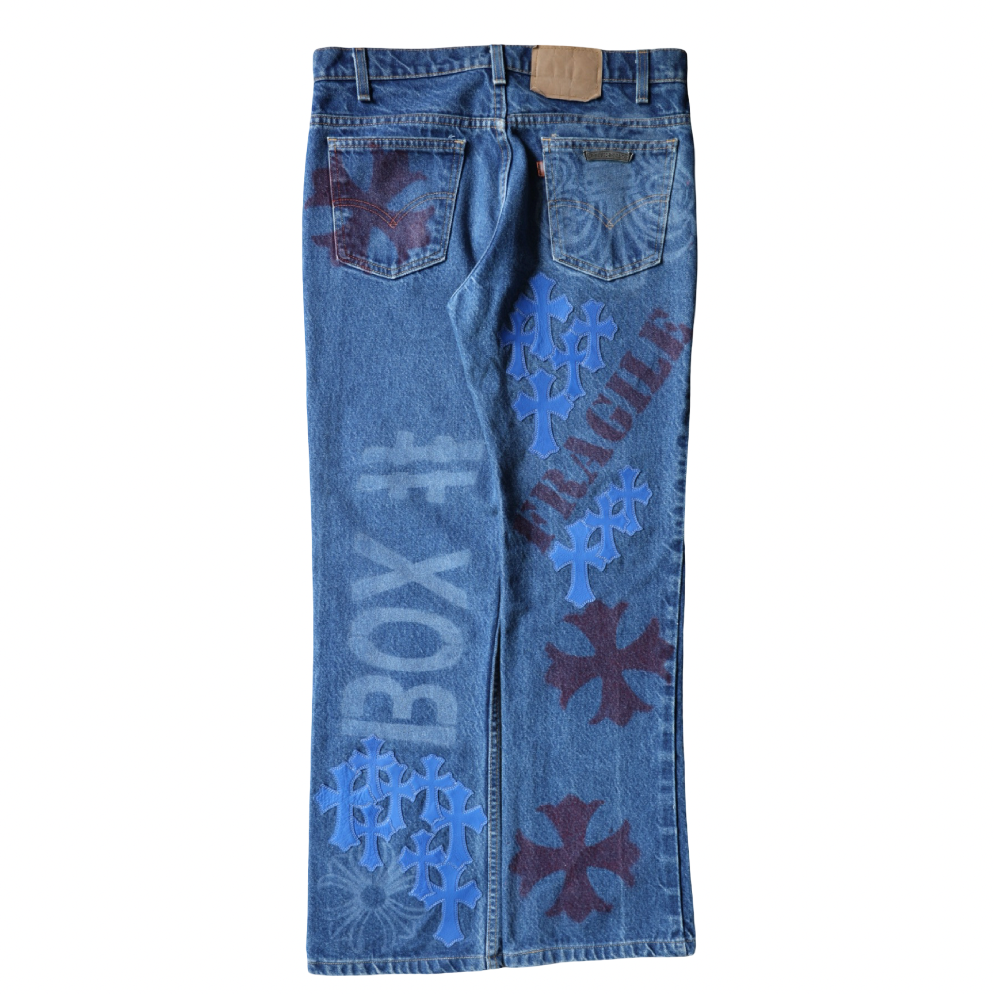 Chrome Hearts Levi's 517 Blue Cross Patch Stencil Jeans Dark Wash