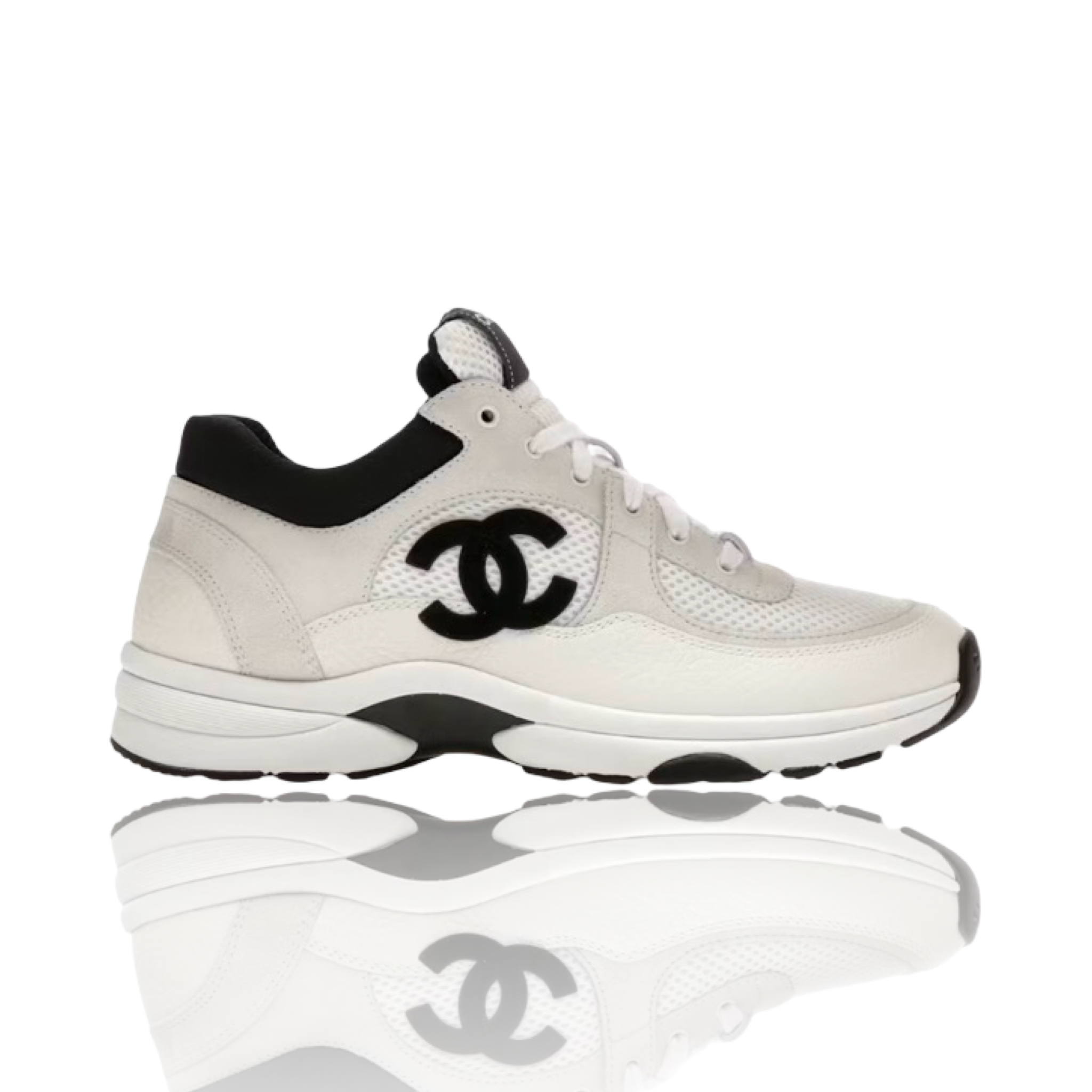 Chanel Low Top Trainer Suede White Black