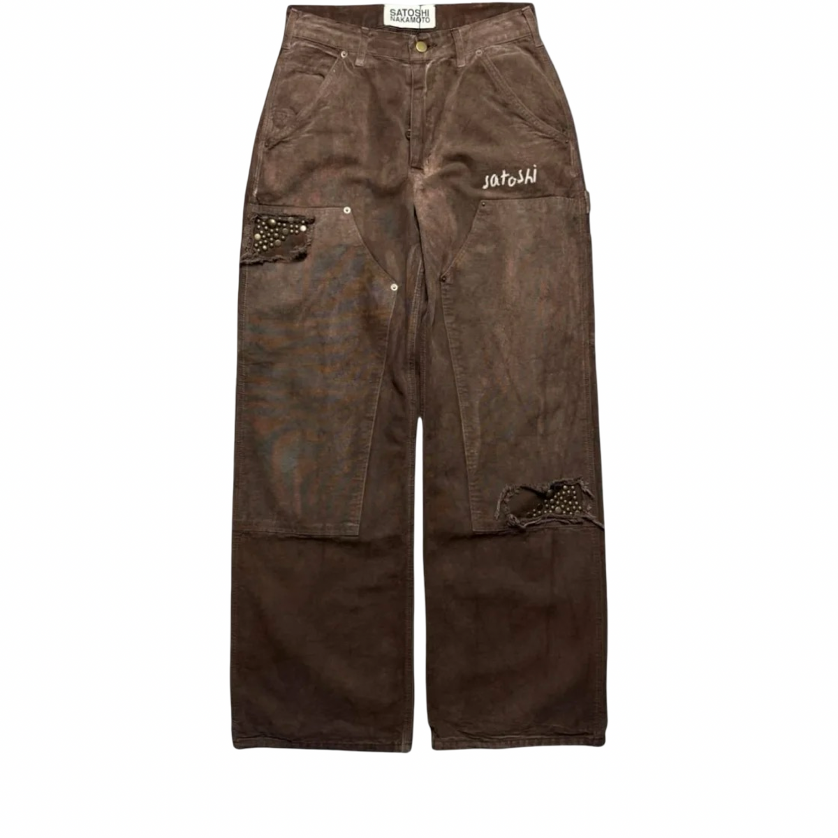 Satoshi Nakamoto Double Knee Studded Cargo Pants Brown