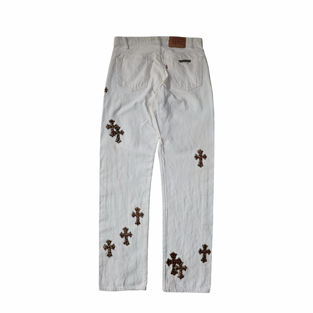 Chrome Hearts Levi's 501 Leopard Cross Patch Jeans White